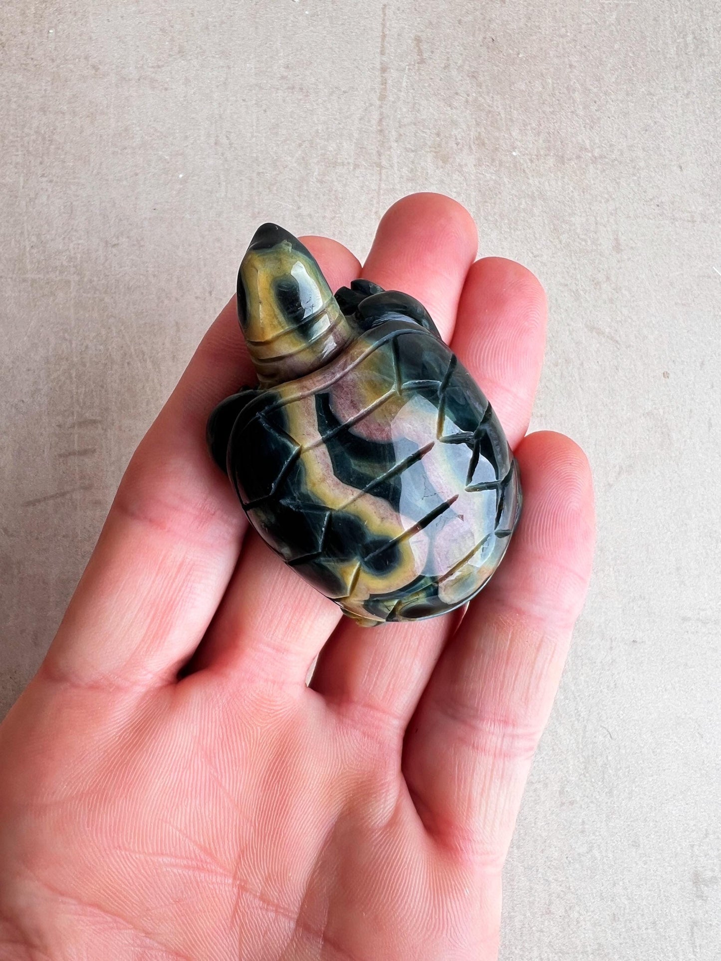 Ocean Jasper Carved Turtle: Marovato Crystal Figurine