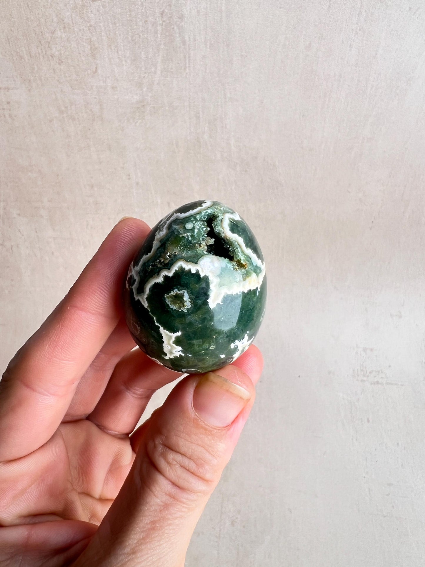Polished Ocean Jasper Egg – Natural Calming Crystal, Meditation Stone (44 mm)