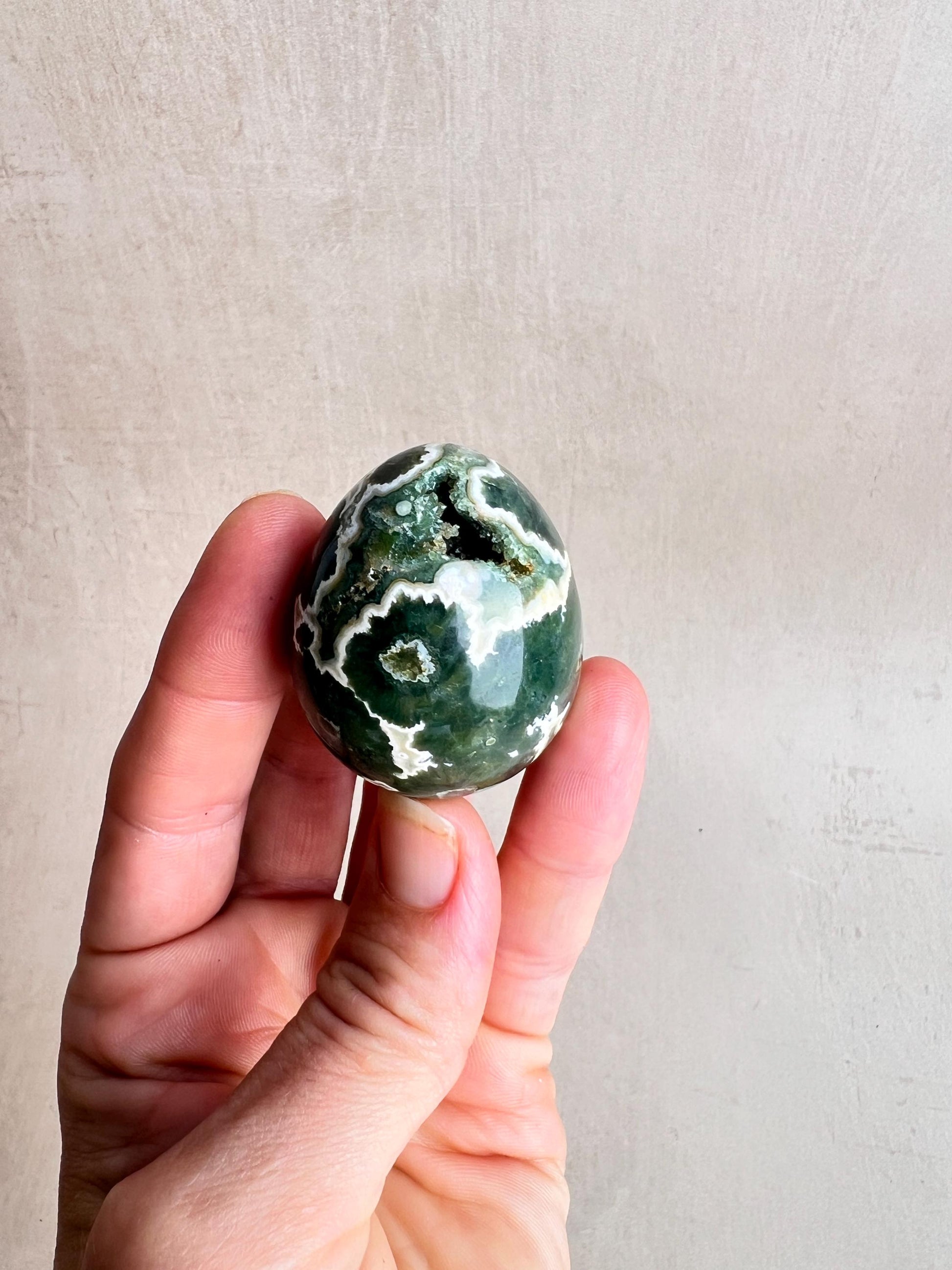 Polished Ocean Jasper Egg – Natural Calming Crystal, Meditation Stone (44 mm)