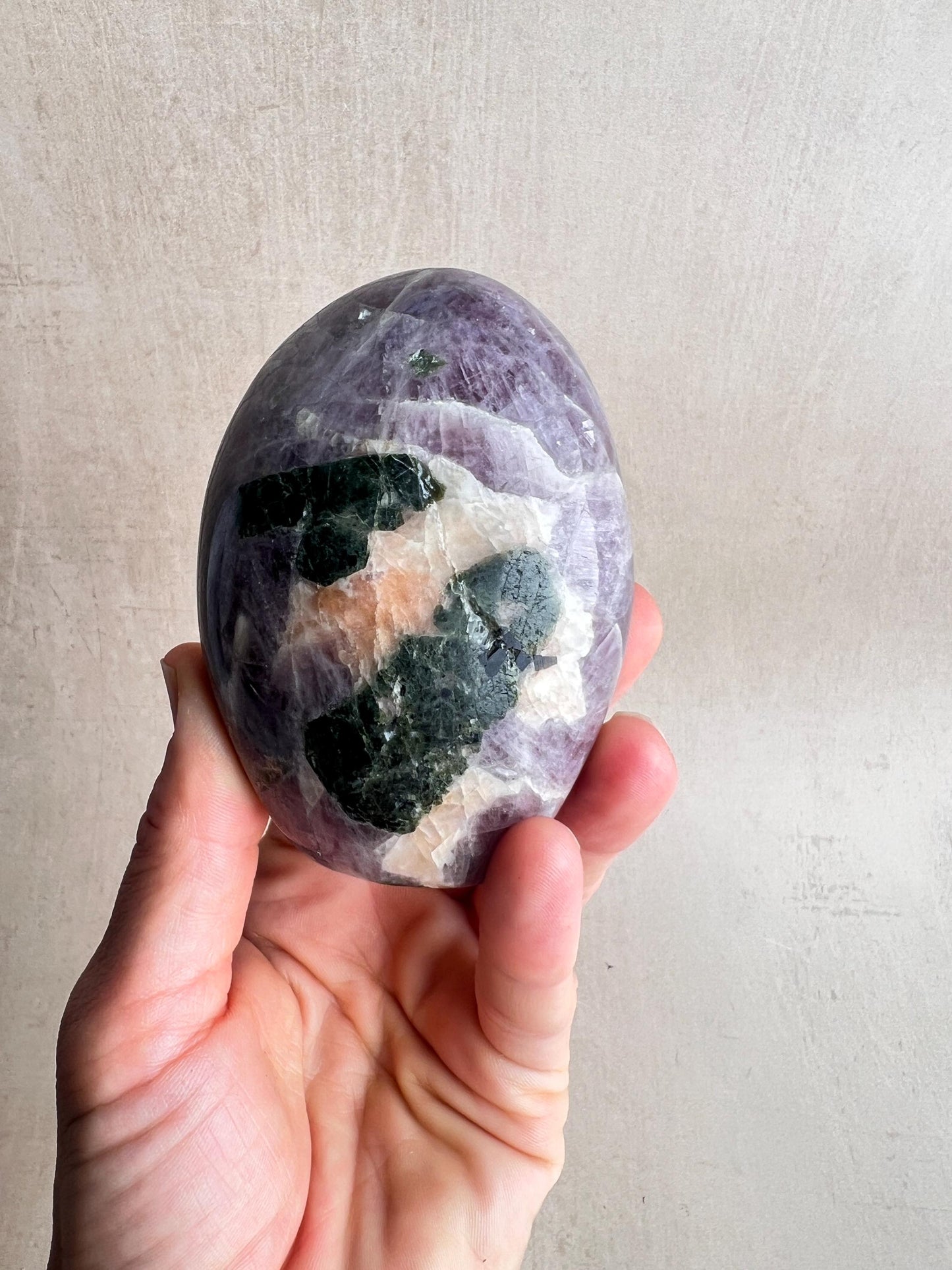 Purple Anhydrite Freeform: Calcite & Epidote - Reiki Healing Crystal