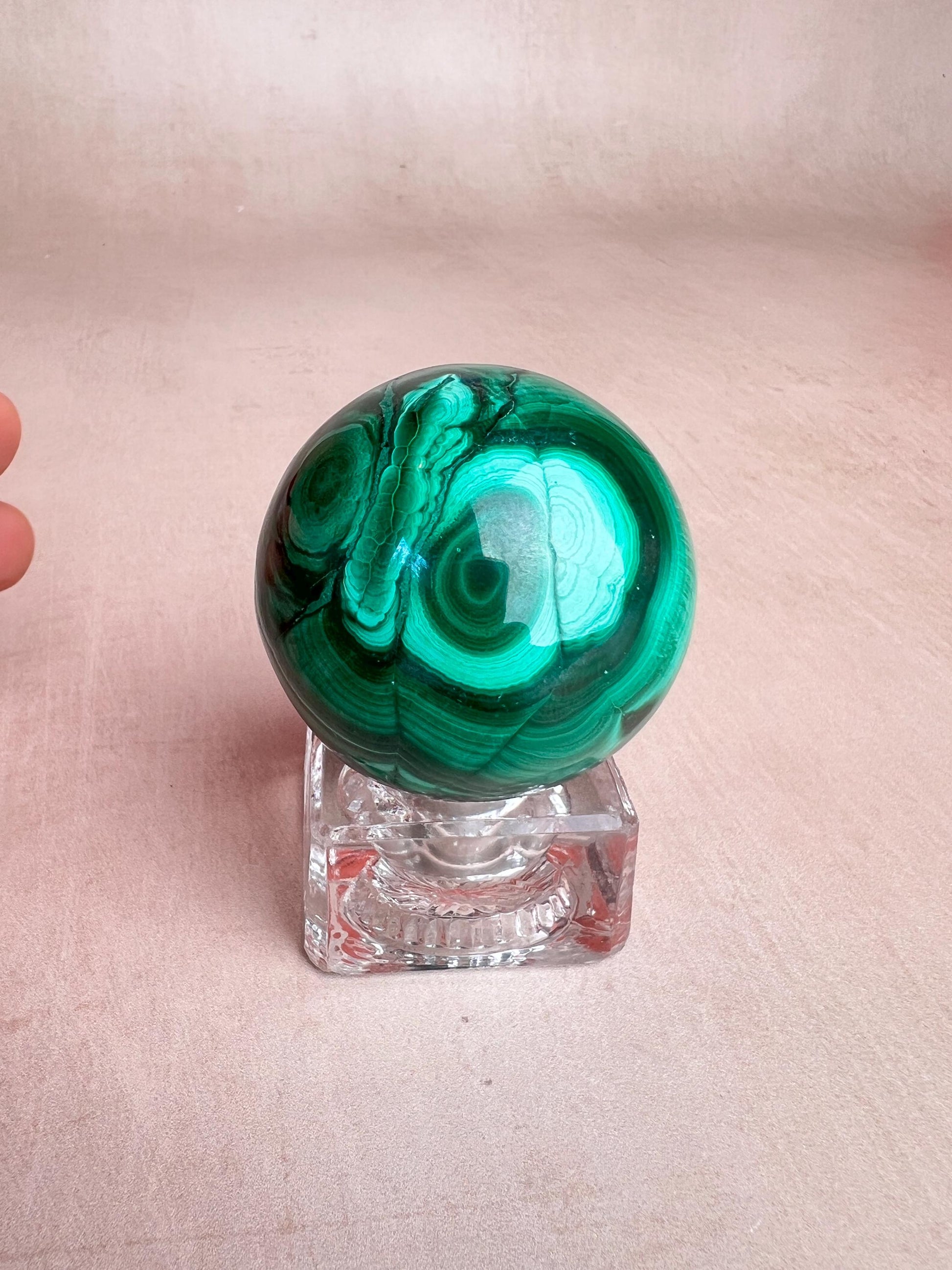 Polished Malachite Sphere: Natural Green Crystal Ball, Protection Stone