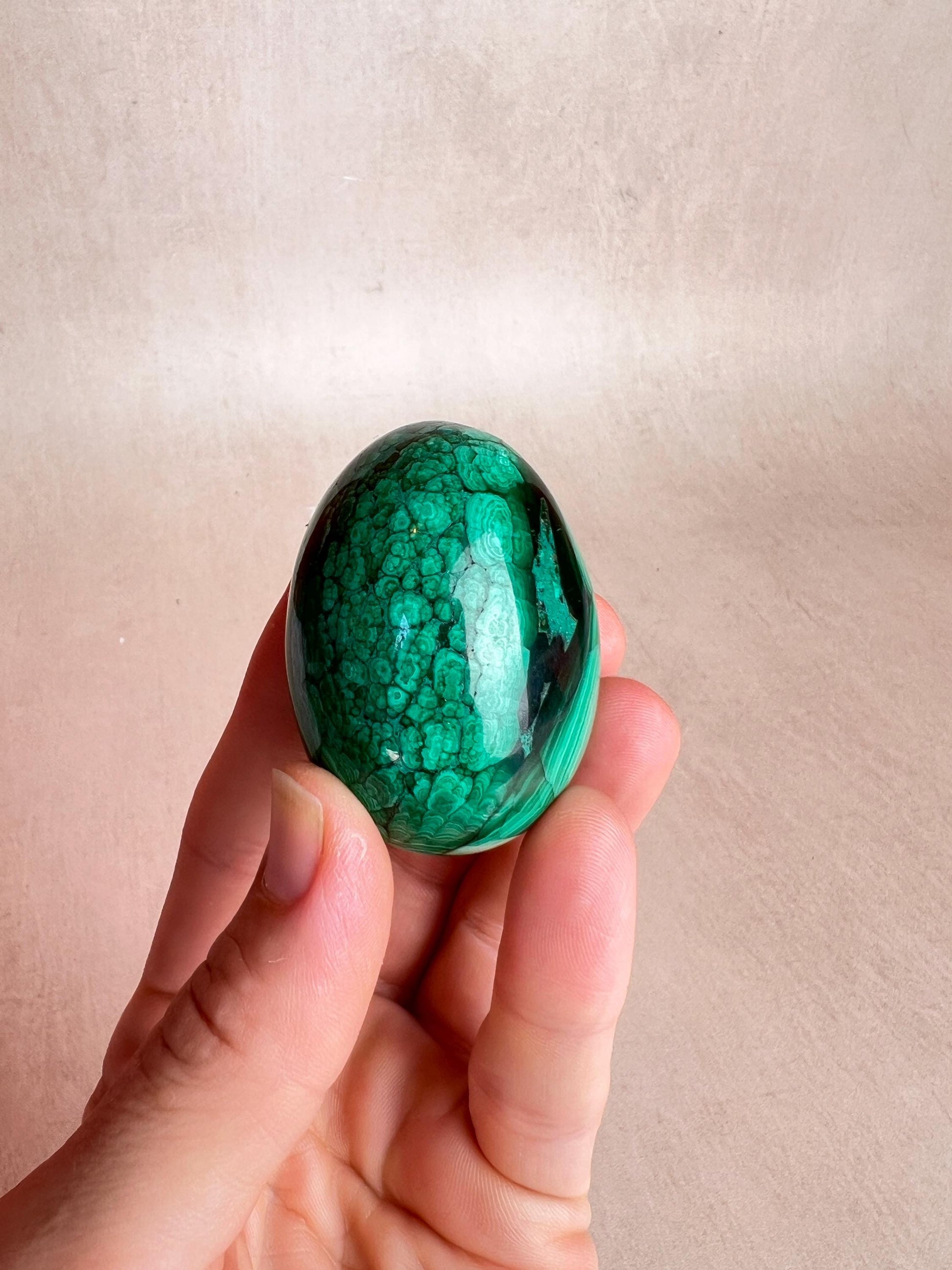 Polished Malachite Egg: Natural Green Crystal, Protection Stone, 45mm
