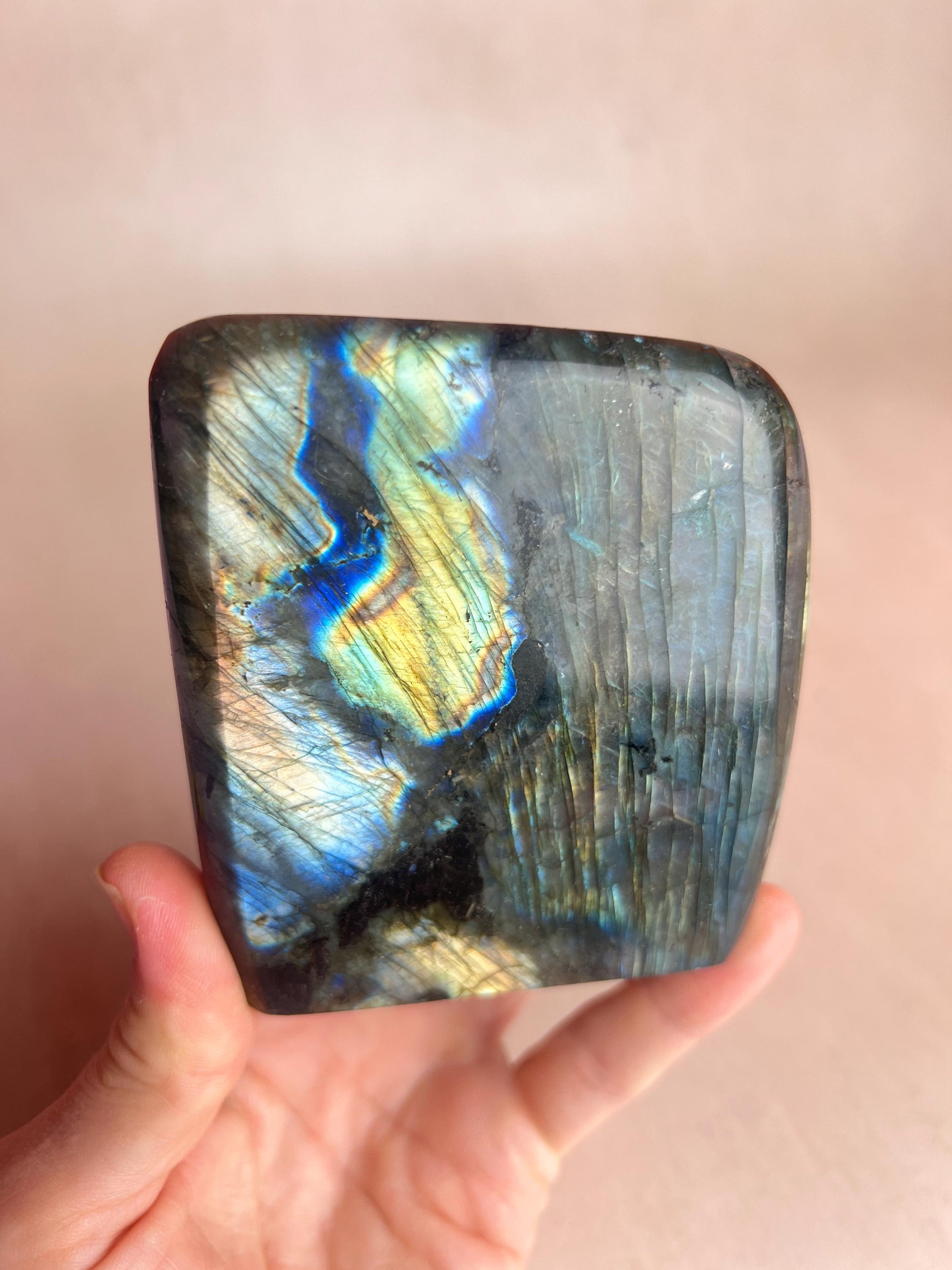 Flashy Blue Labradorite Free Form: Polished Healing Crystal, Spiritual Decor
