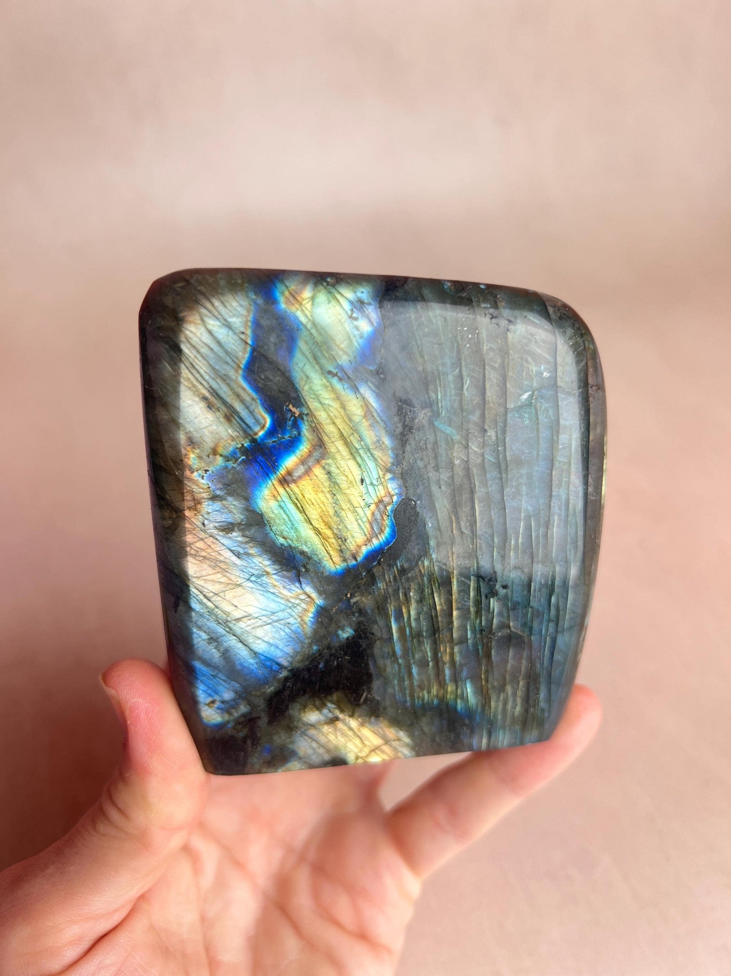 Flashy Blue Labradorite Free Form: Polished Healing Crystal, Spiritual Decor