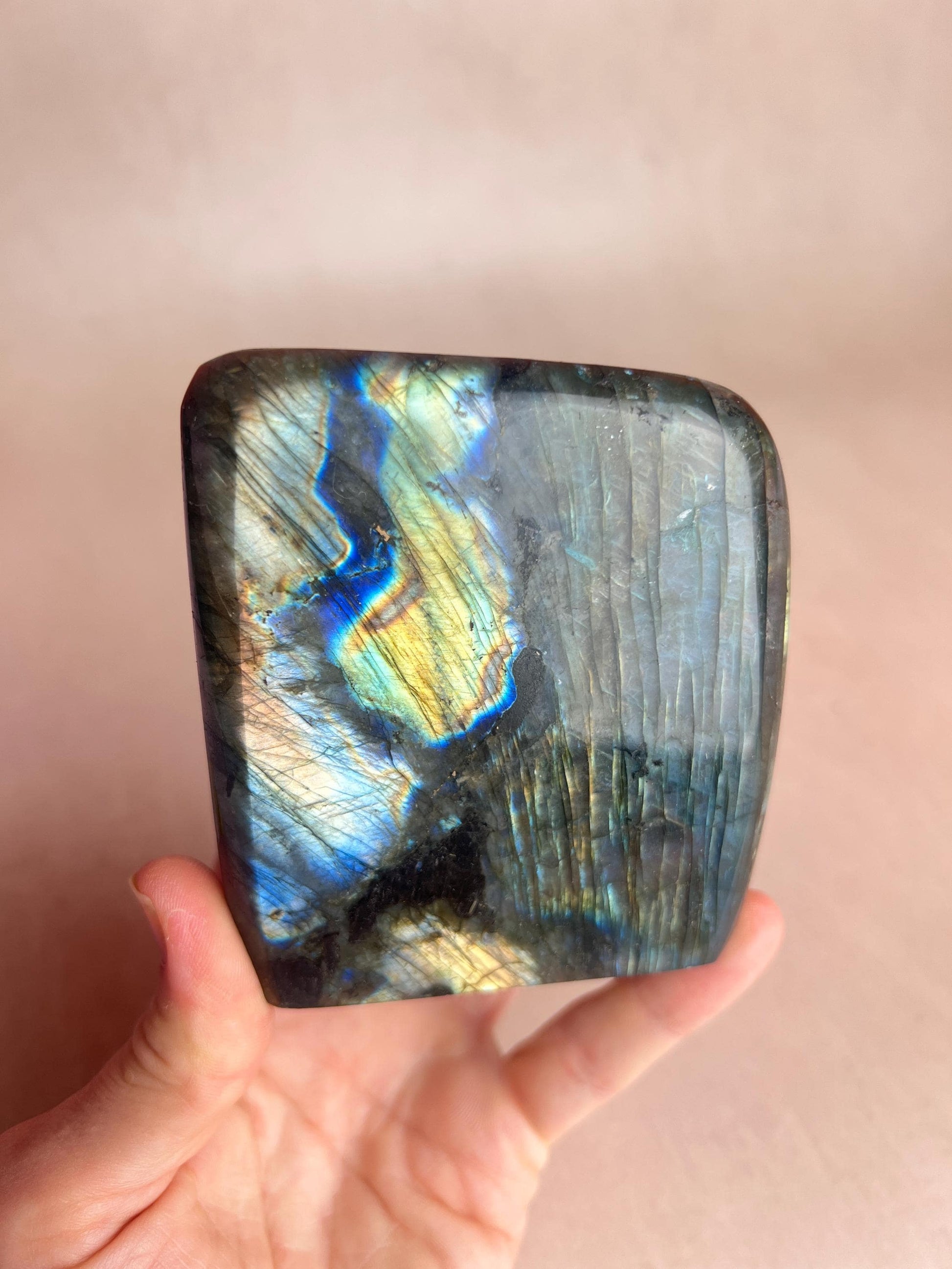 Flashy Blue Labradorite Free Form: Polished Healing Crystal, Spiritual Decor