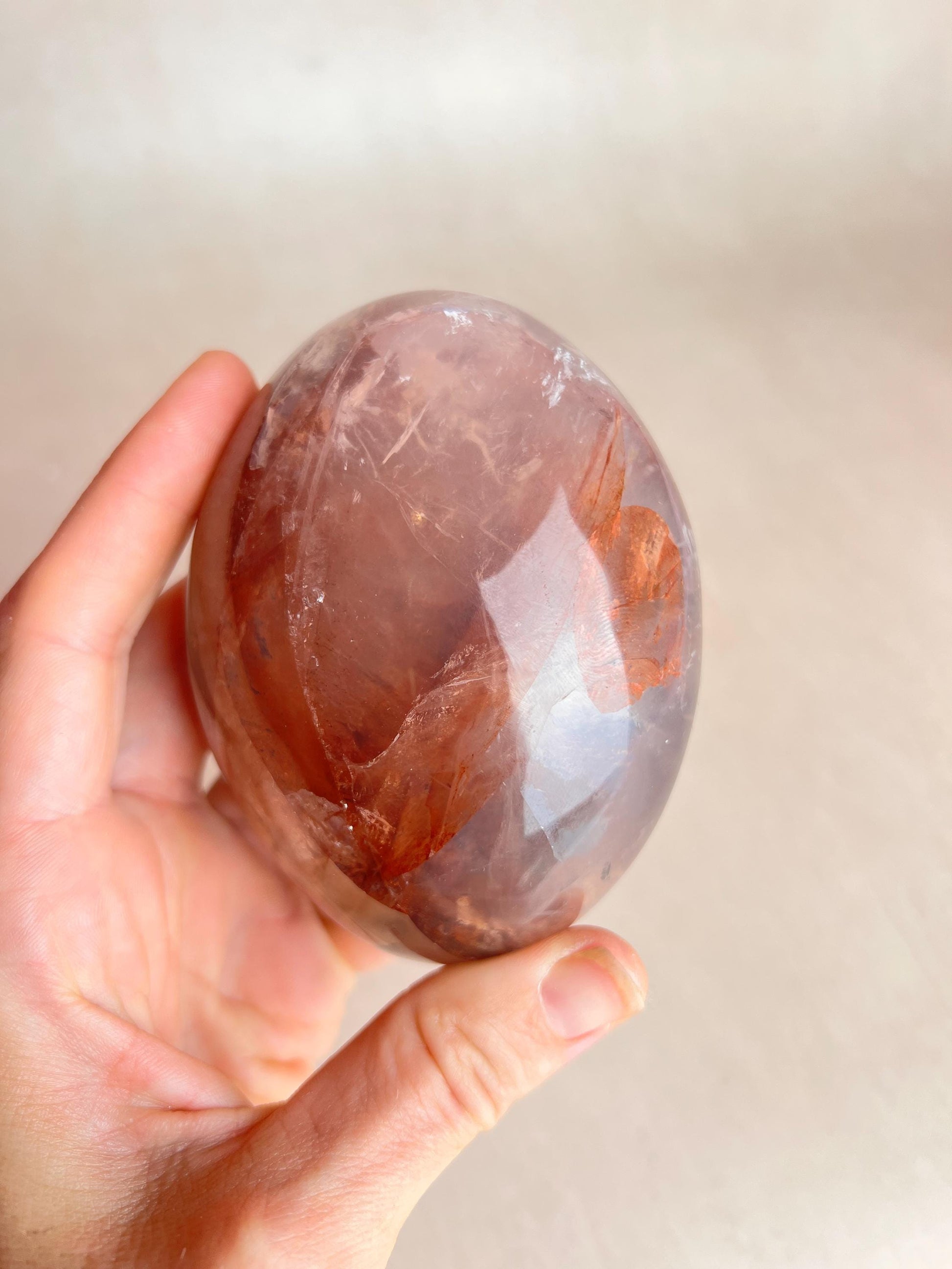 XL Fire Quartz Palm Stone: Hematoid Quartz Healing Crystal