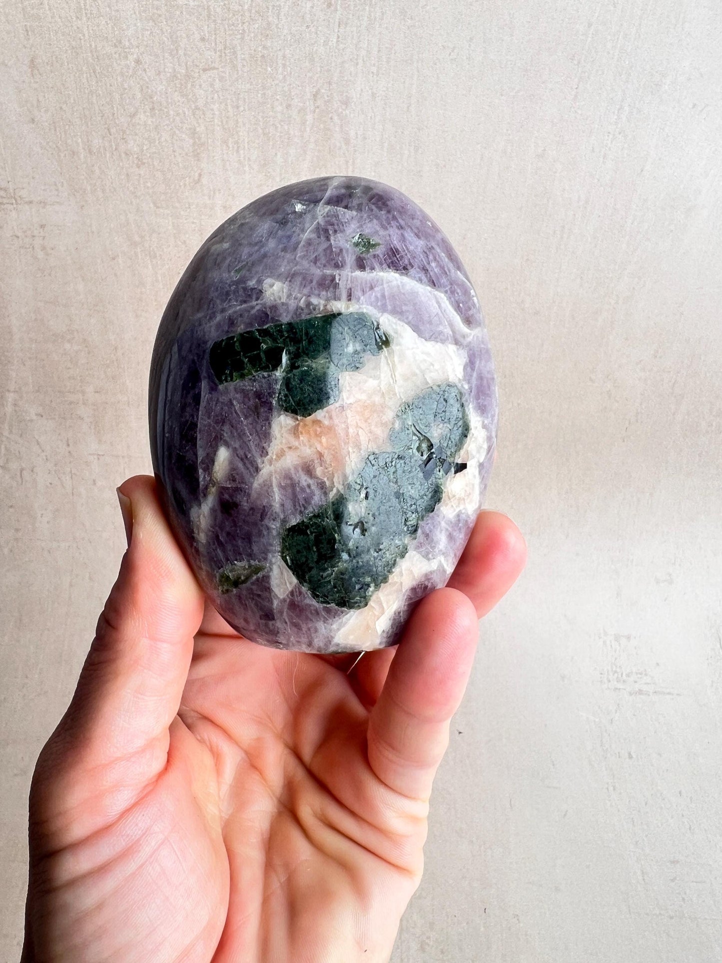 Purple Anhydrite Freeform: Calcite & Epidote - Reiki Healing Crystal