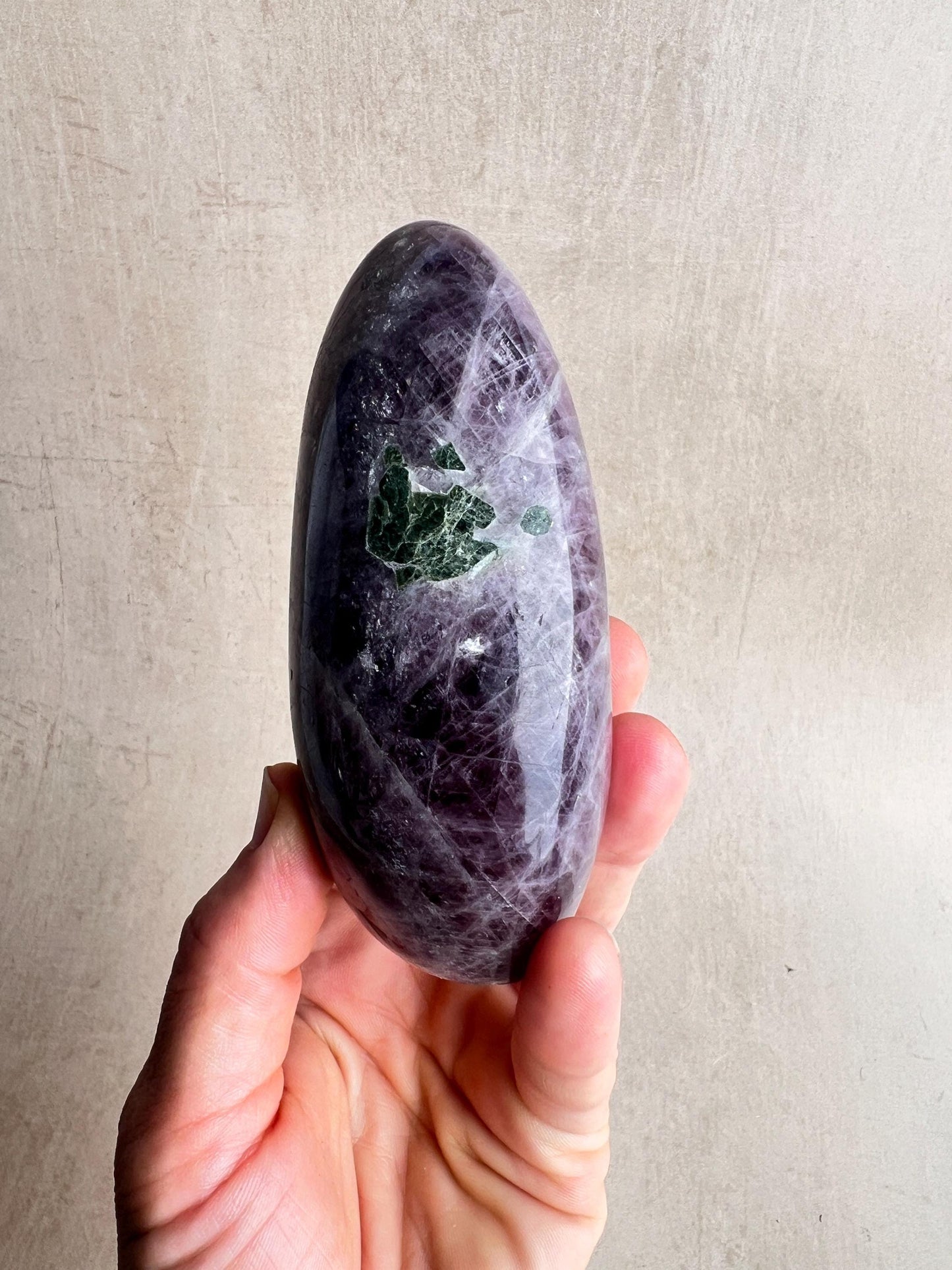 Purple Anhydrite Freeform: Polished Healing Crystal with Epidote