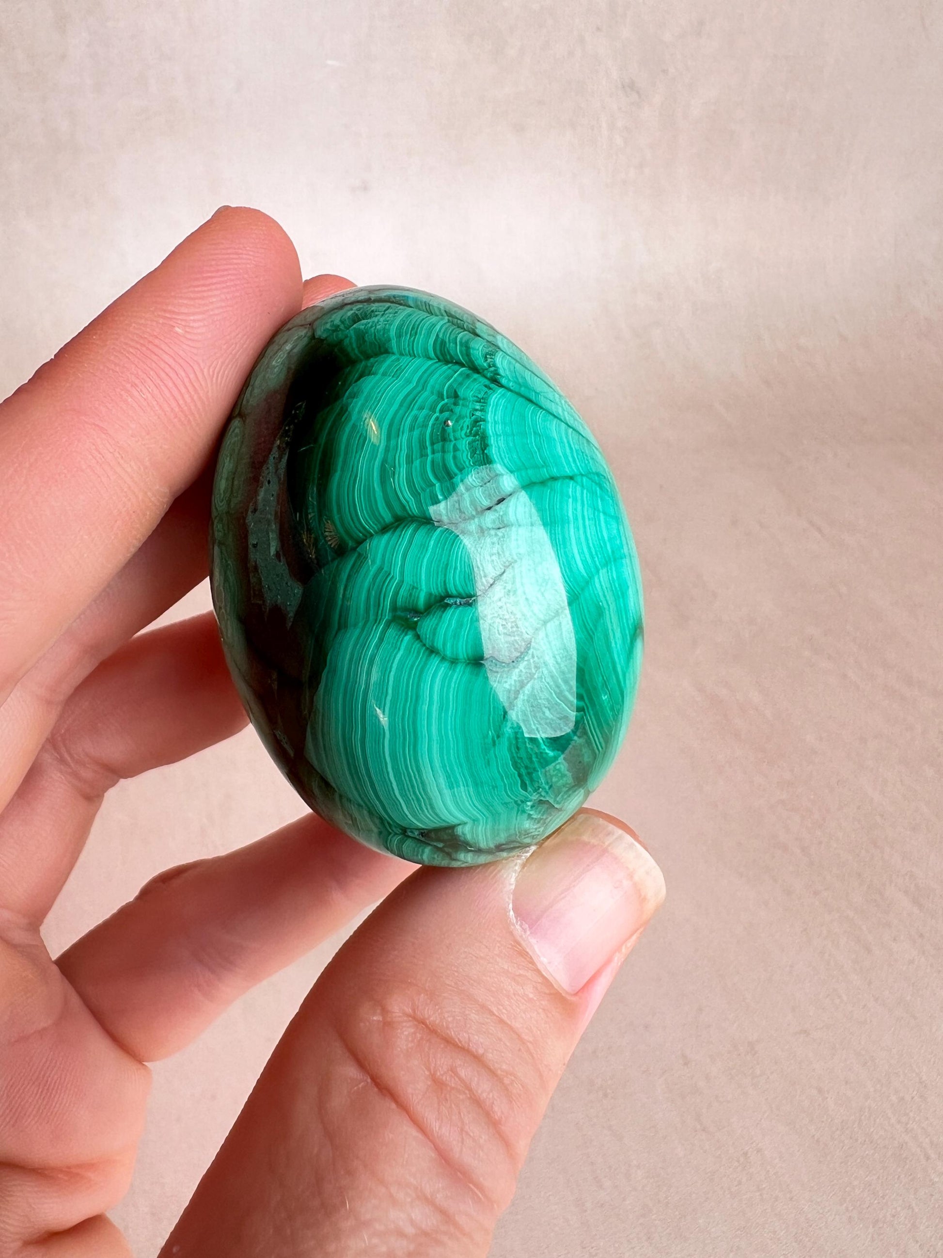 Polished Malachite Egg: Natural Green Crystal, Protection Stone, 45mm