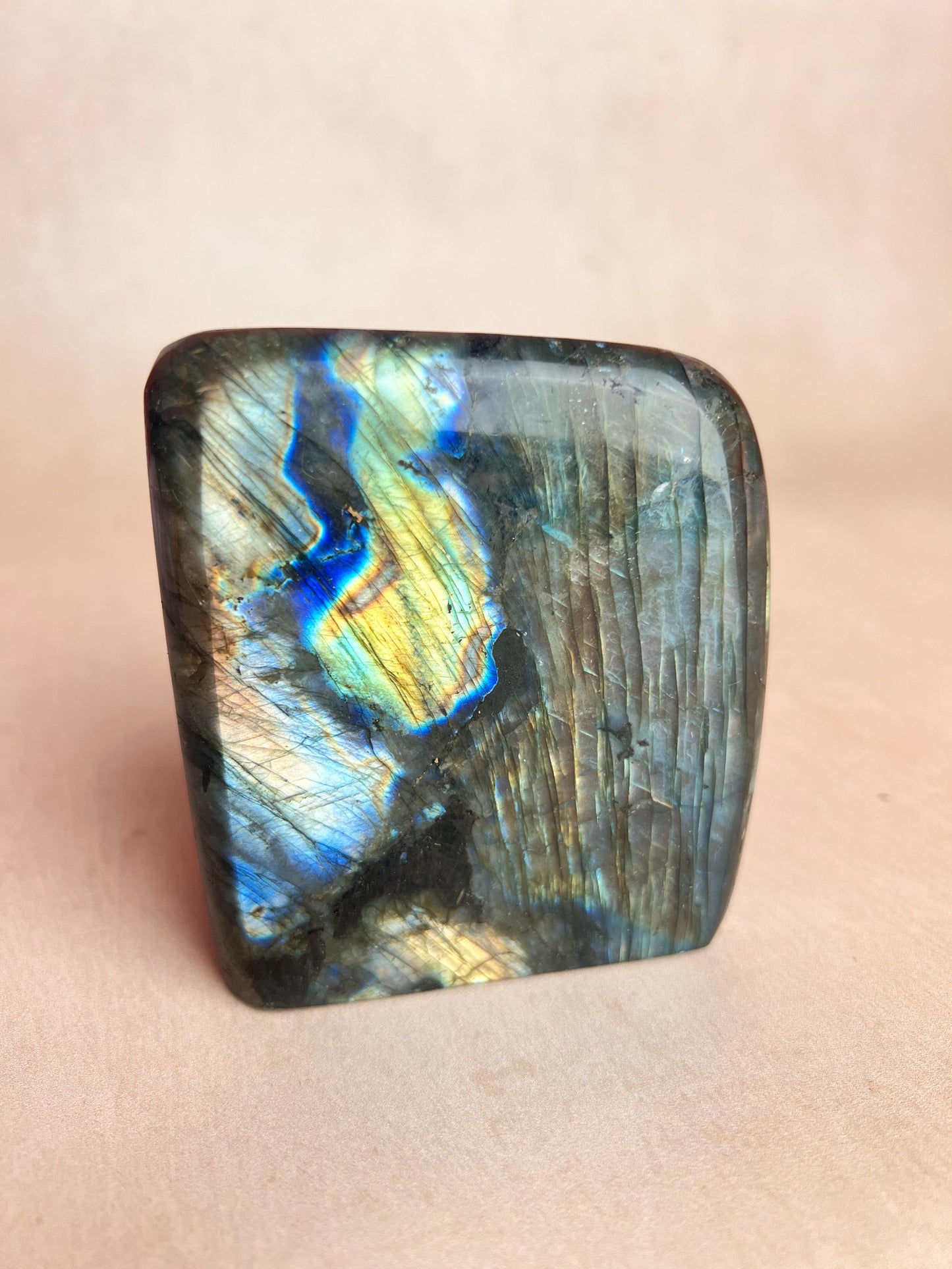 Flashy Blue Labradorite Free Form: Polished Healing Crystal, Spiritual Decor