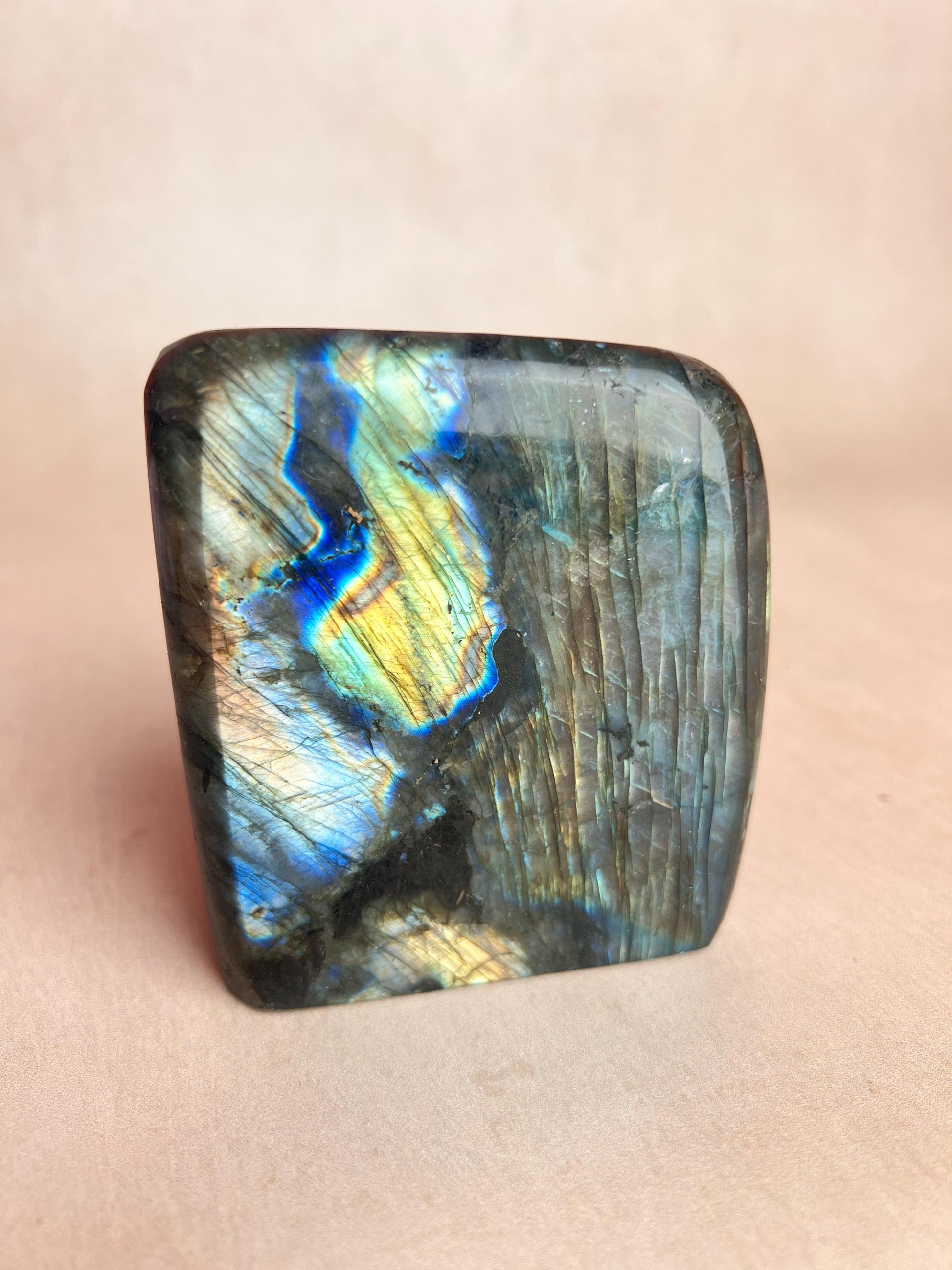 Flashy Blue Labradorite Free Form: Polished Healing Crystal, Spiritual Decor