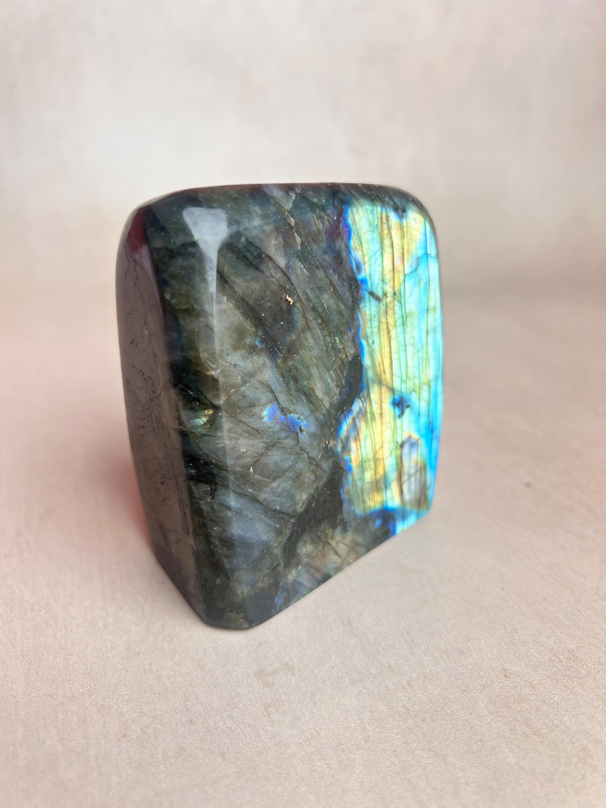 Flashy Blue Labradorite Free Form: Polished Healing Crystal, Spiritual Decor