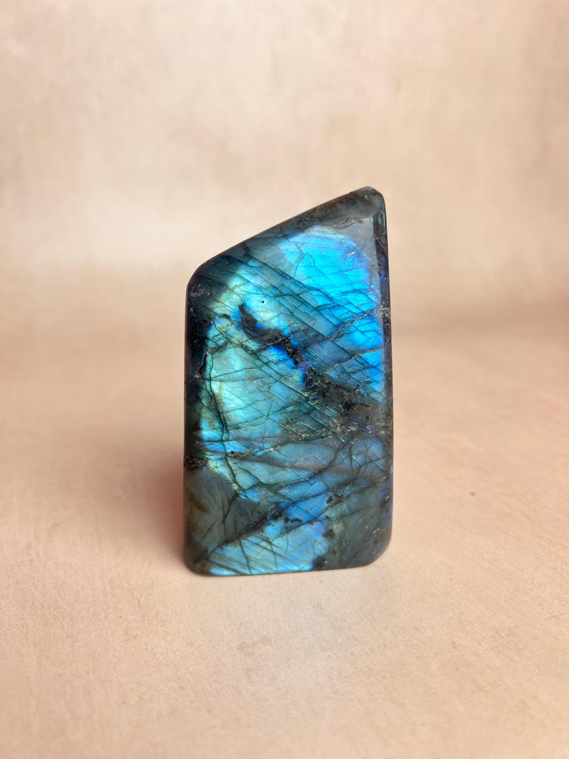 Flashy Blue Labradorite Free Form: Polished Healing Crystal, Spiritual Decor