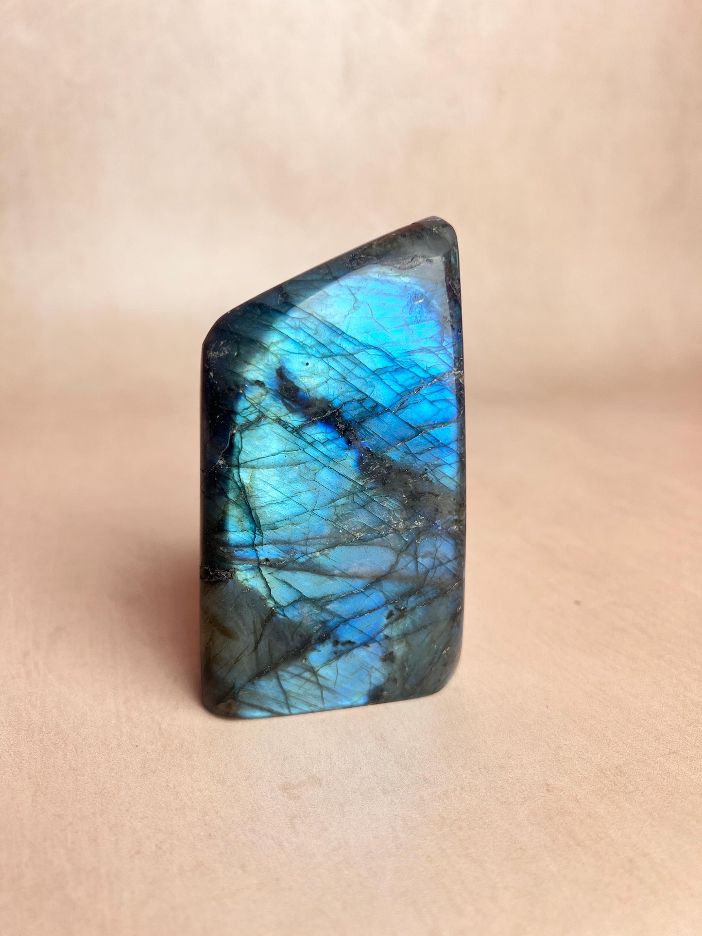 Flashy Blue Labradorite Free Form: Polished Healing Crystal, Spiritual Decor