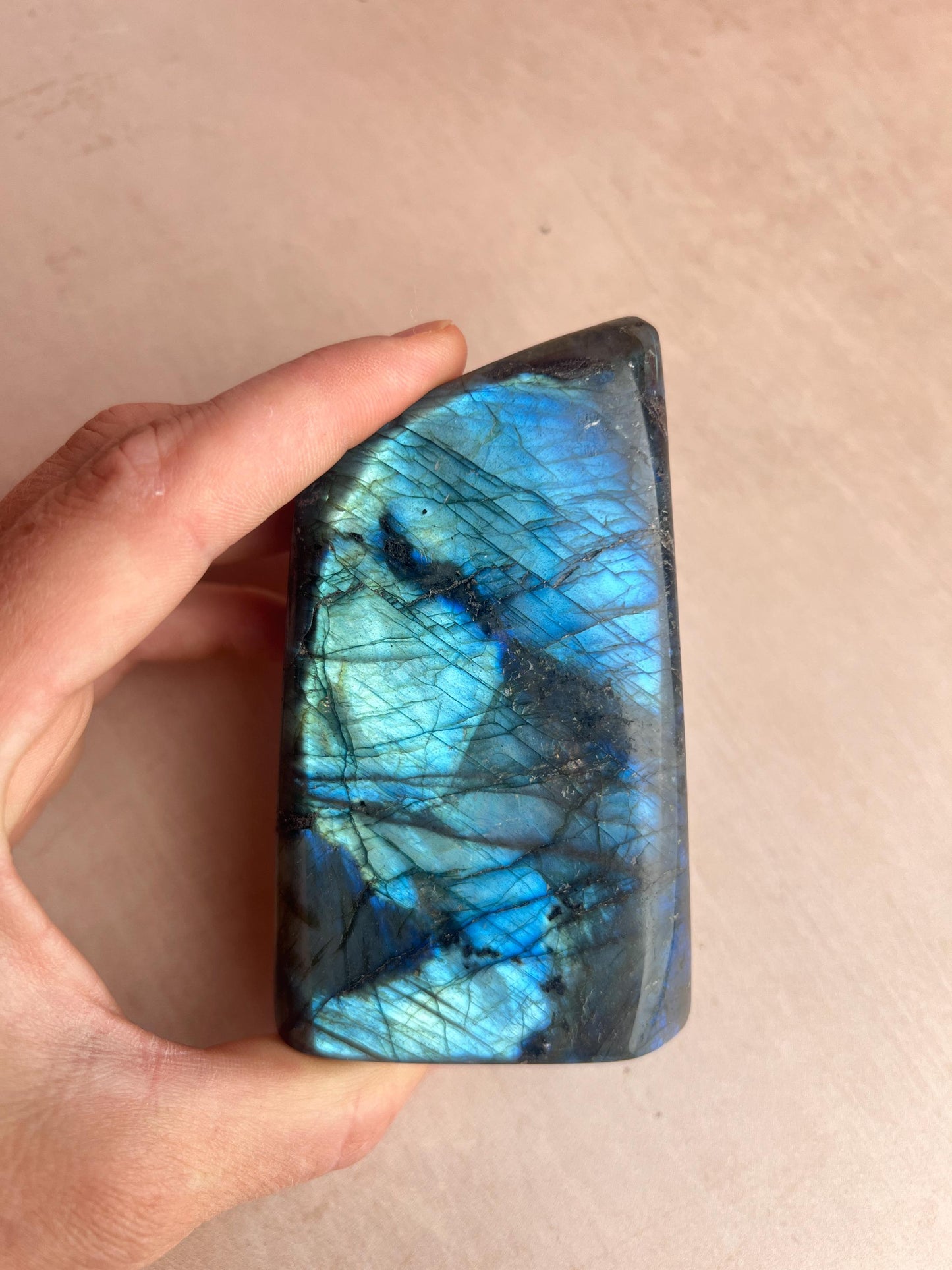 Flashy Blue Labradorite Free Form: Polished Healing Crystal, Spiritual Decor