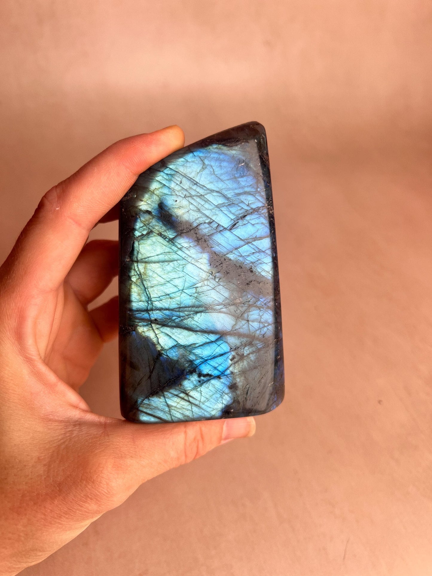 Flashy Blue Labradorite Free Form: Polished Healing Crystal, Spiritual Decor