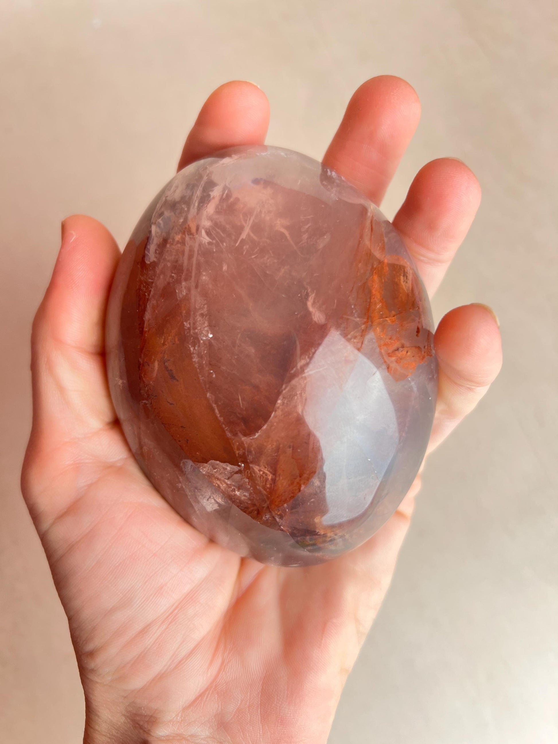 XL Fire Quartz Palm Stone: Hematoid Quartz Healing Crystal