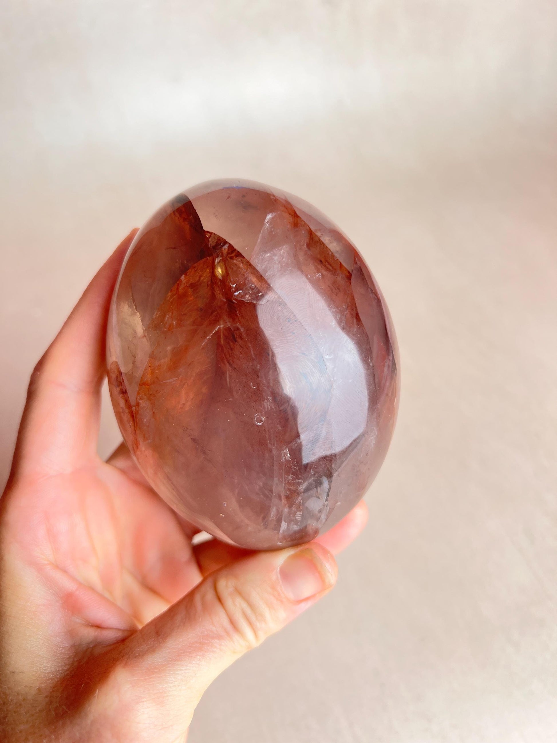 XL Fire Quartz Palm Stone: Hematoid Quartz Healing Crystal