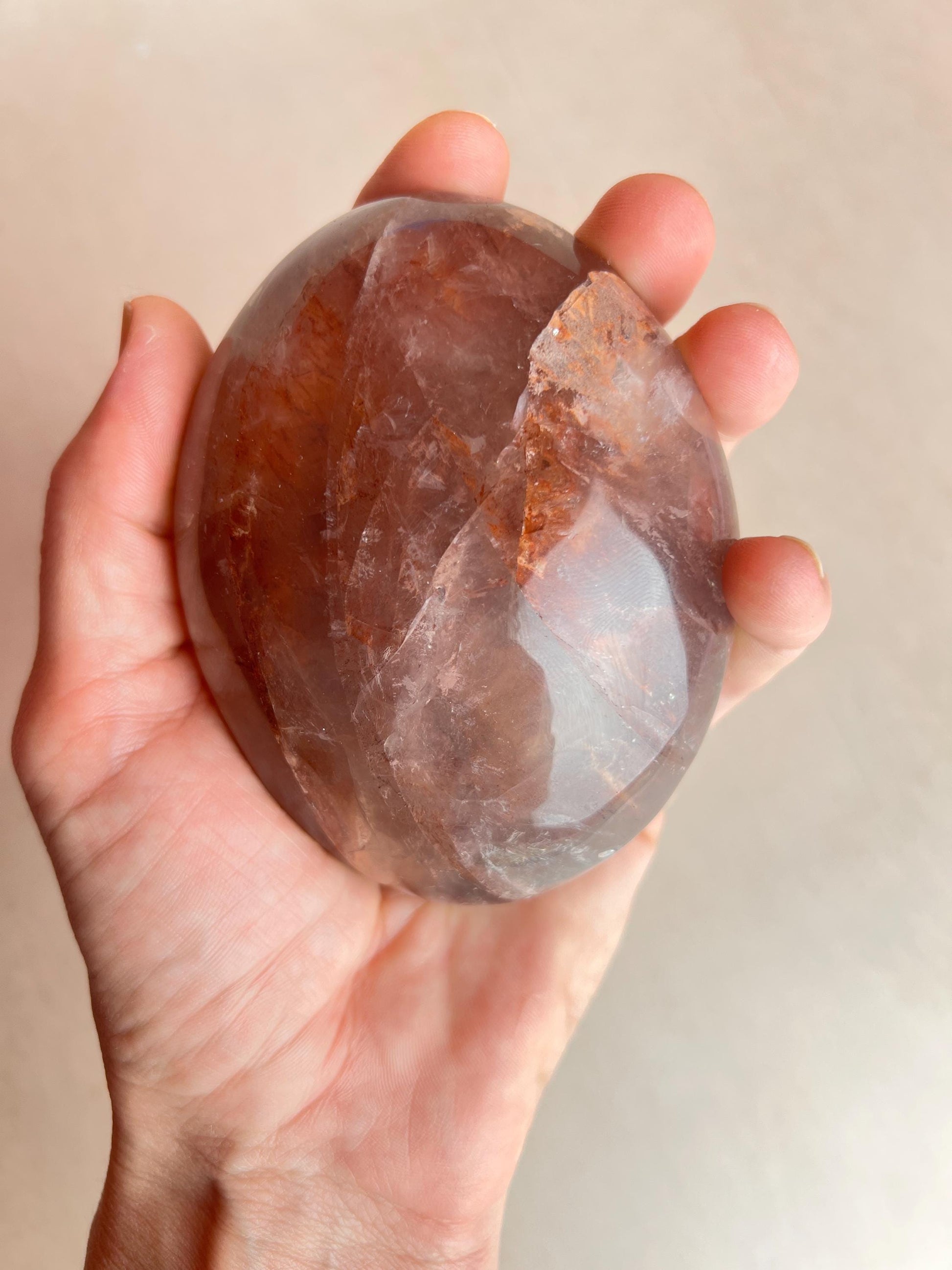 XL Fire Quartz Palm Stone: Hematoid Quartz Healing Crystal
