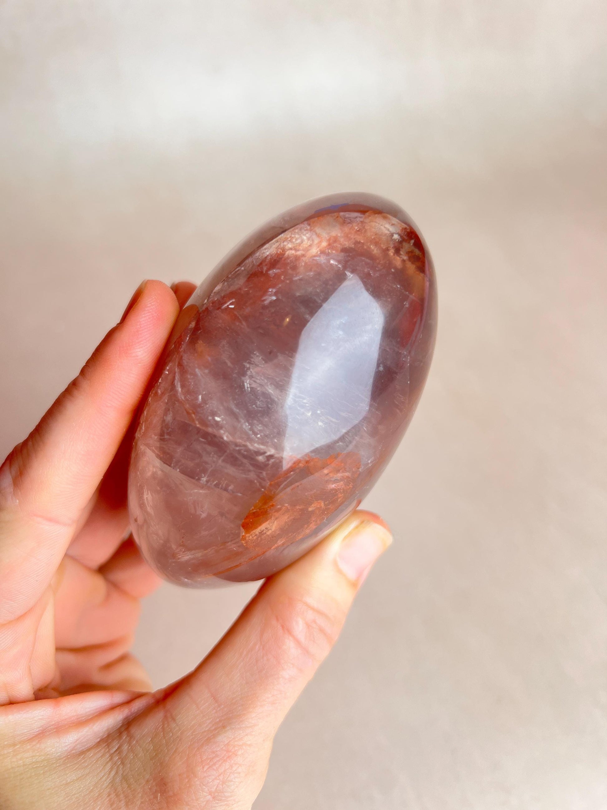 XL Fire Quartz Palm Stone: Hematoid Quartz Healing Crystal