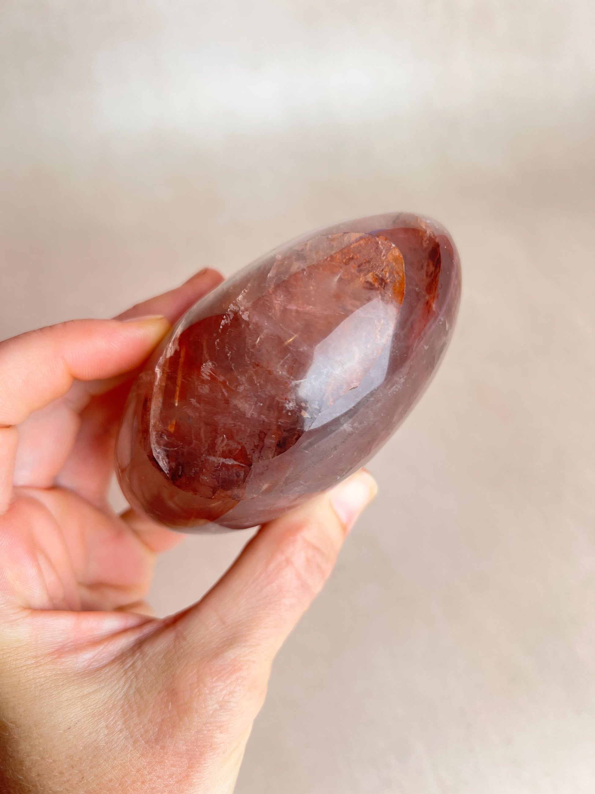 XL Fire Quartz Palm Stone: Hematoid Quartz Healing Crystal