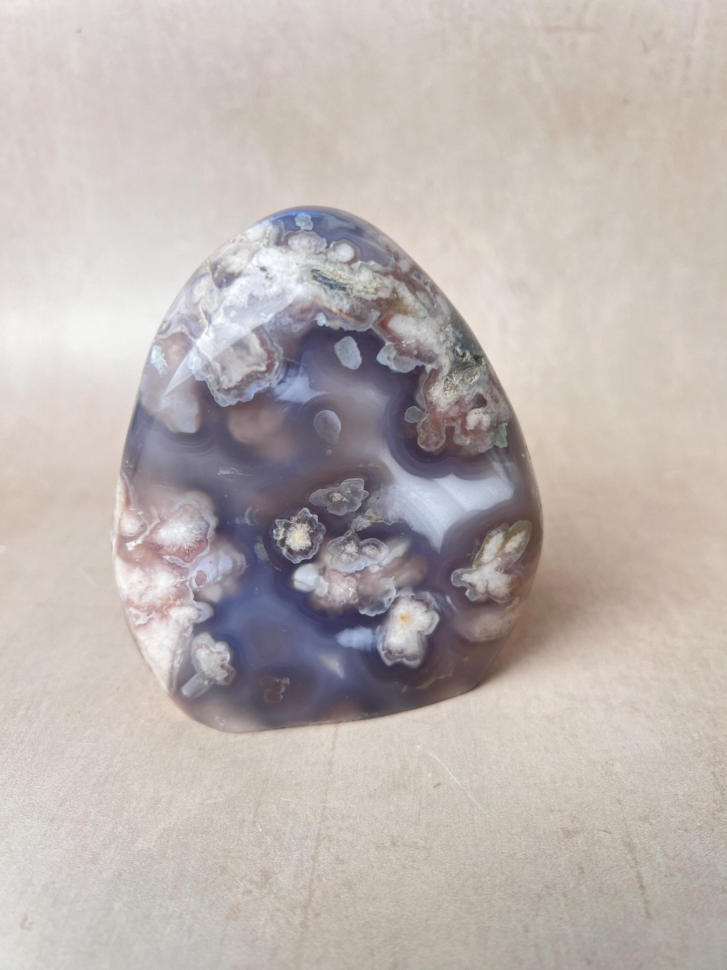 Blue Flower Agate: Fully Polished Free Form Crystal Decor