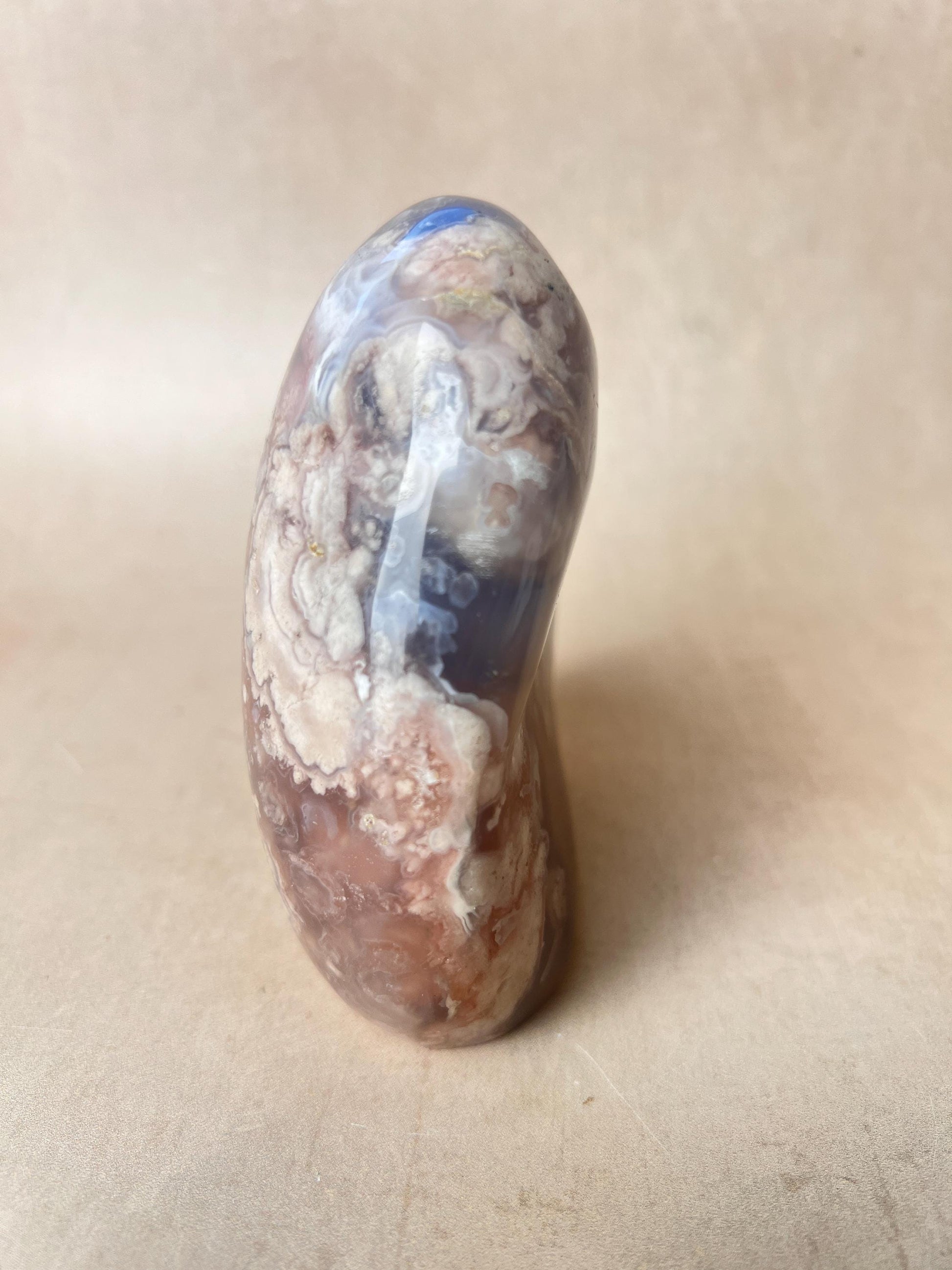Blue Flower Agate: Fully Polished Free Form Crystal Decor