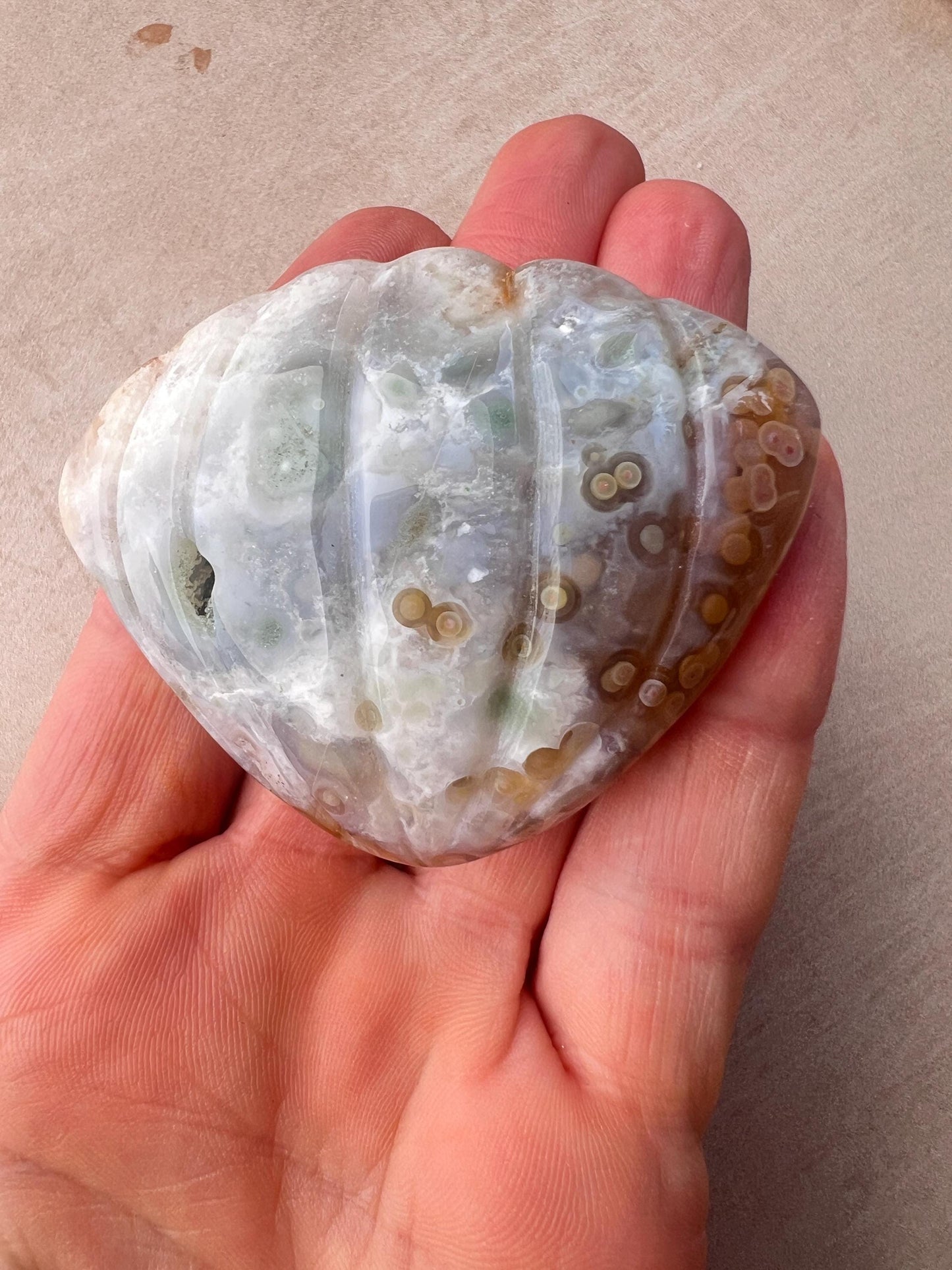 Rare Ocean Jasper XL Seashell Carving: Crystal Seashell Decor - Vein 1-2