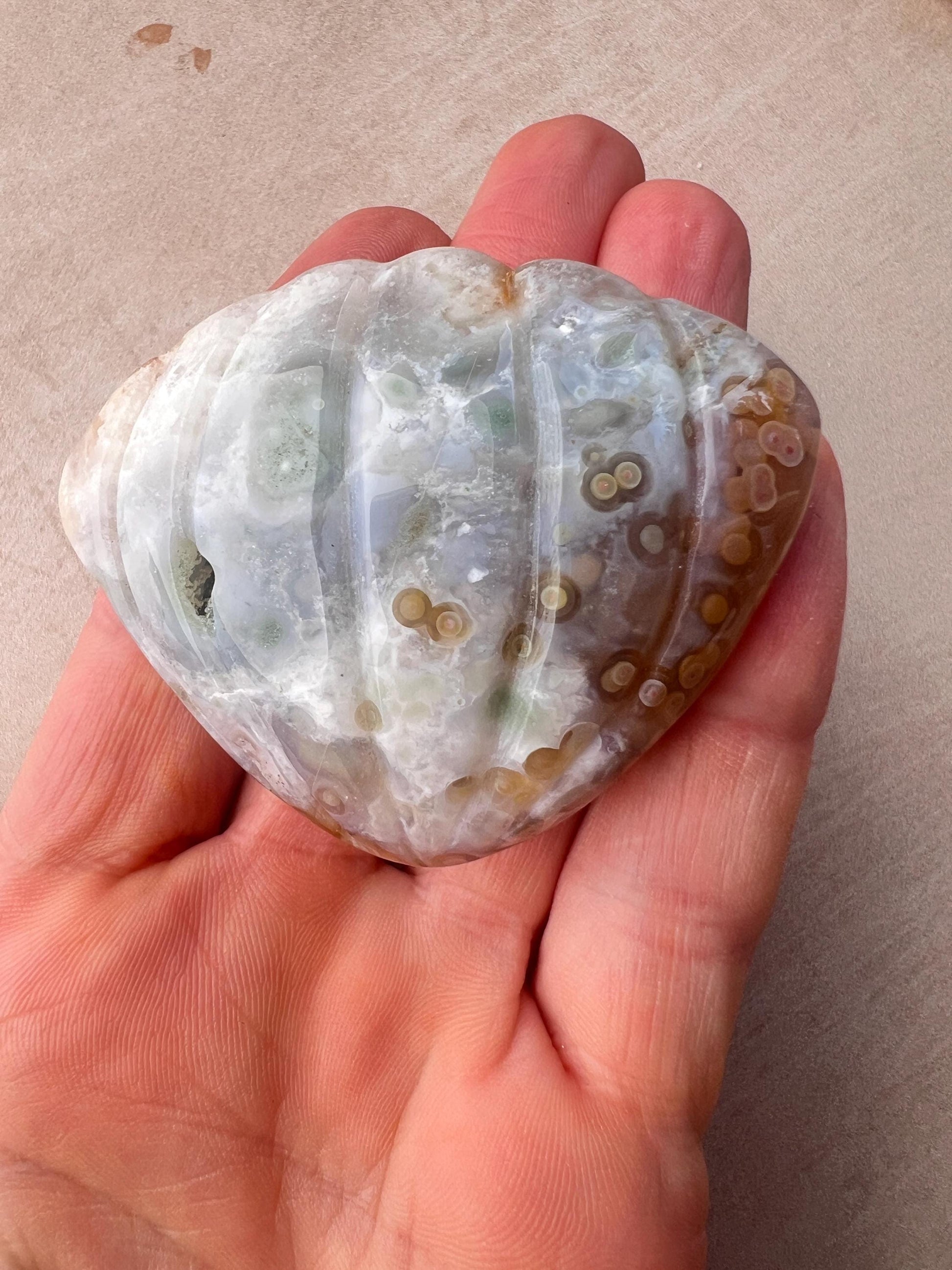 Rare Ocean Jasper XL Seashell Carving: Crystal Seashell Decor - Vein 1-2