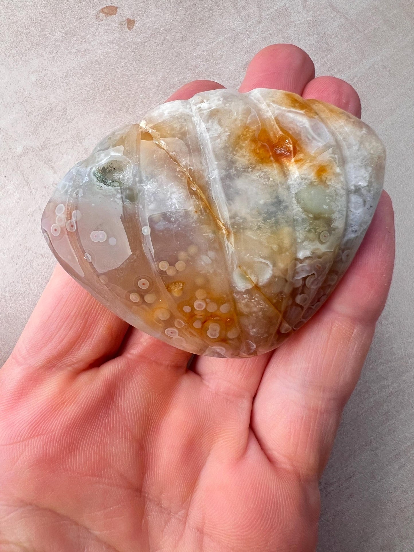 Rare Ocean Jasper XL Seashell Carving: Crystal Seashell Decor - Vein 1-2