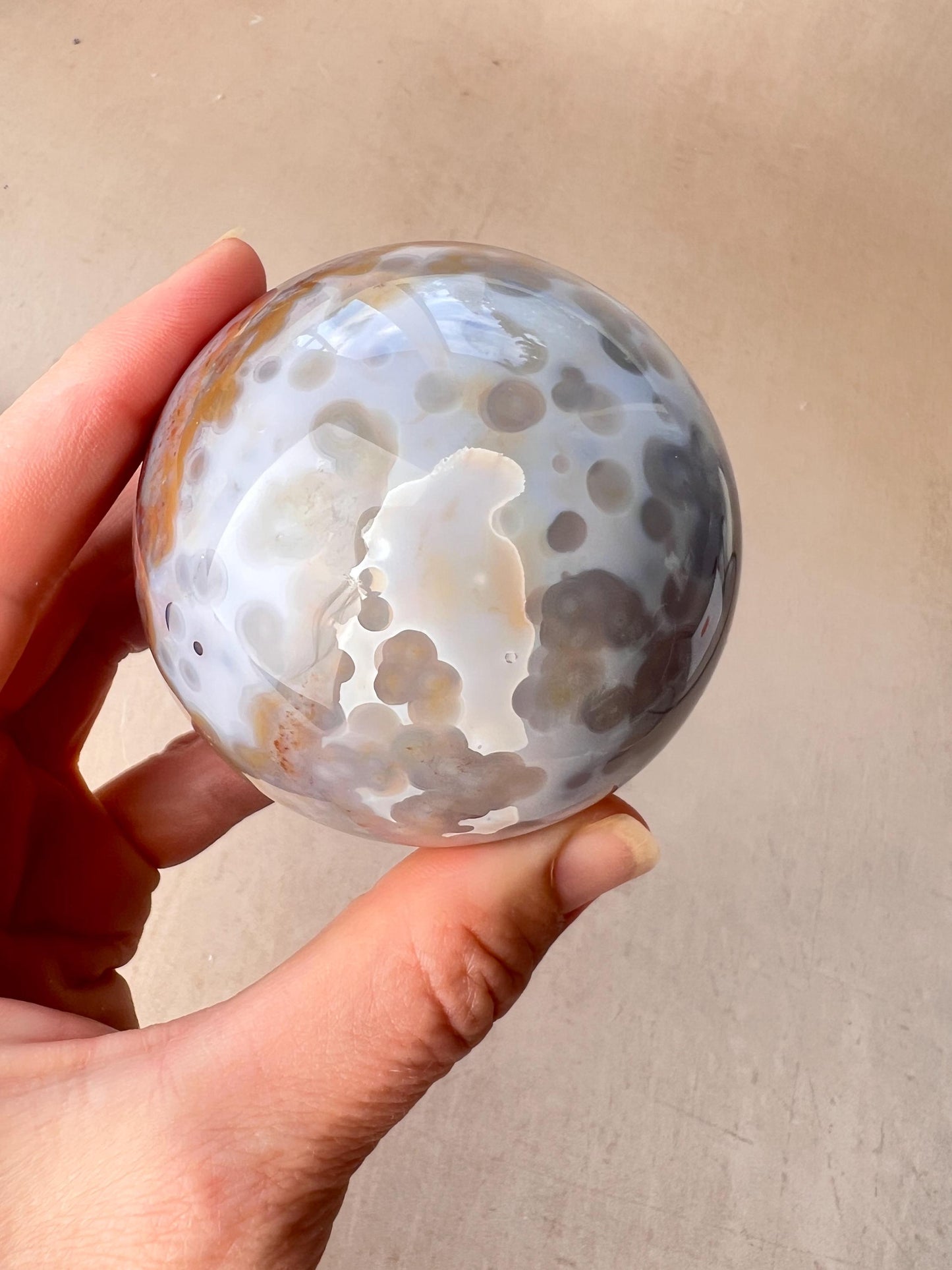 Old Stock Ocean Jasper Sphere: Jelly Orbs Vein 3-4
