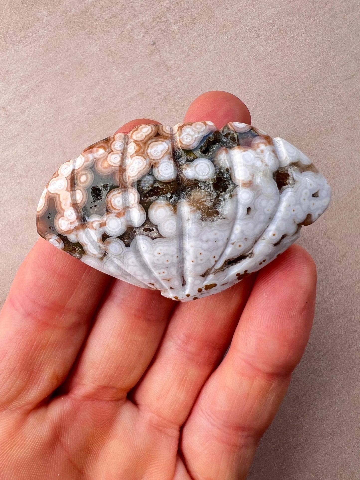 Rare Ocean Jasper Sea Shell Carving: Crystal Shell Beach Decor