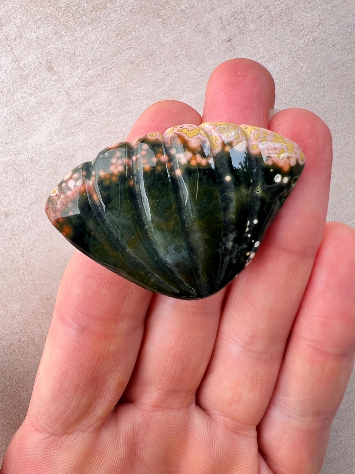 Ocean Jasper Sea Shell Carving: Rare Collector Specimen, Beach Boho Decor