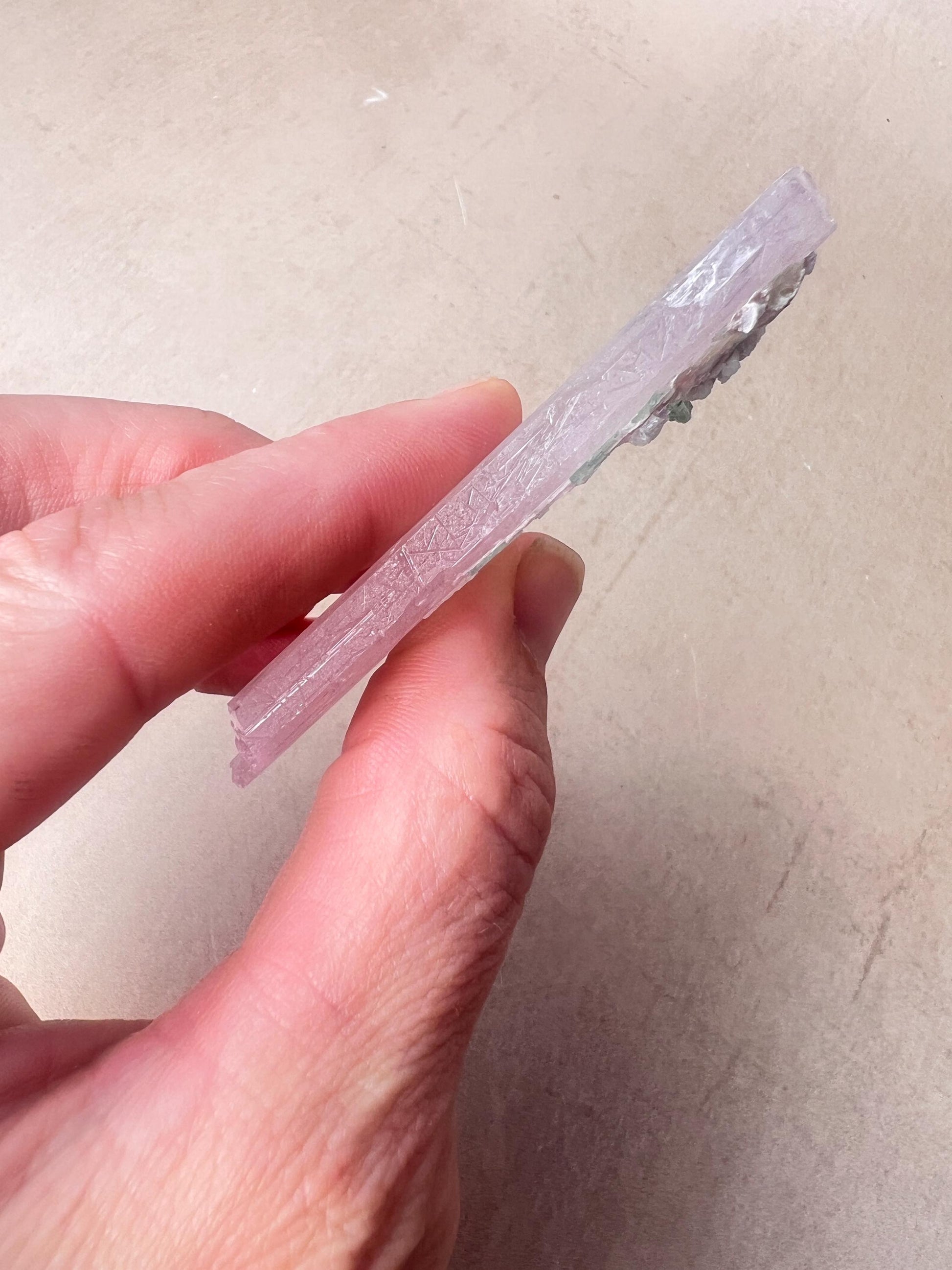 Kunzite Crystal with Green Tourmaline: Raw Spodumene from Afghanistan