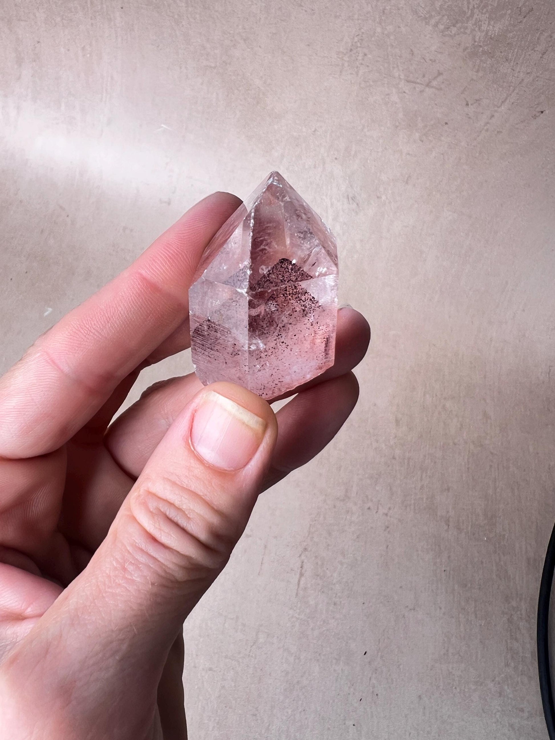 Sunset Phantom Crystal: Raw Hematite included Quartz from India
