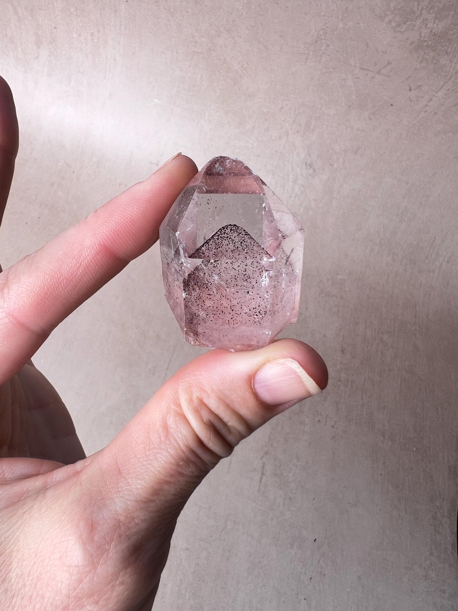Sunset Phantom Crystal: Raw Hematite included Quartz from India