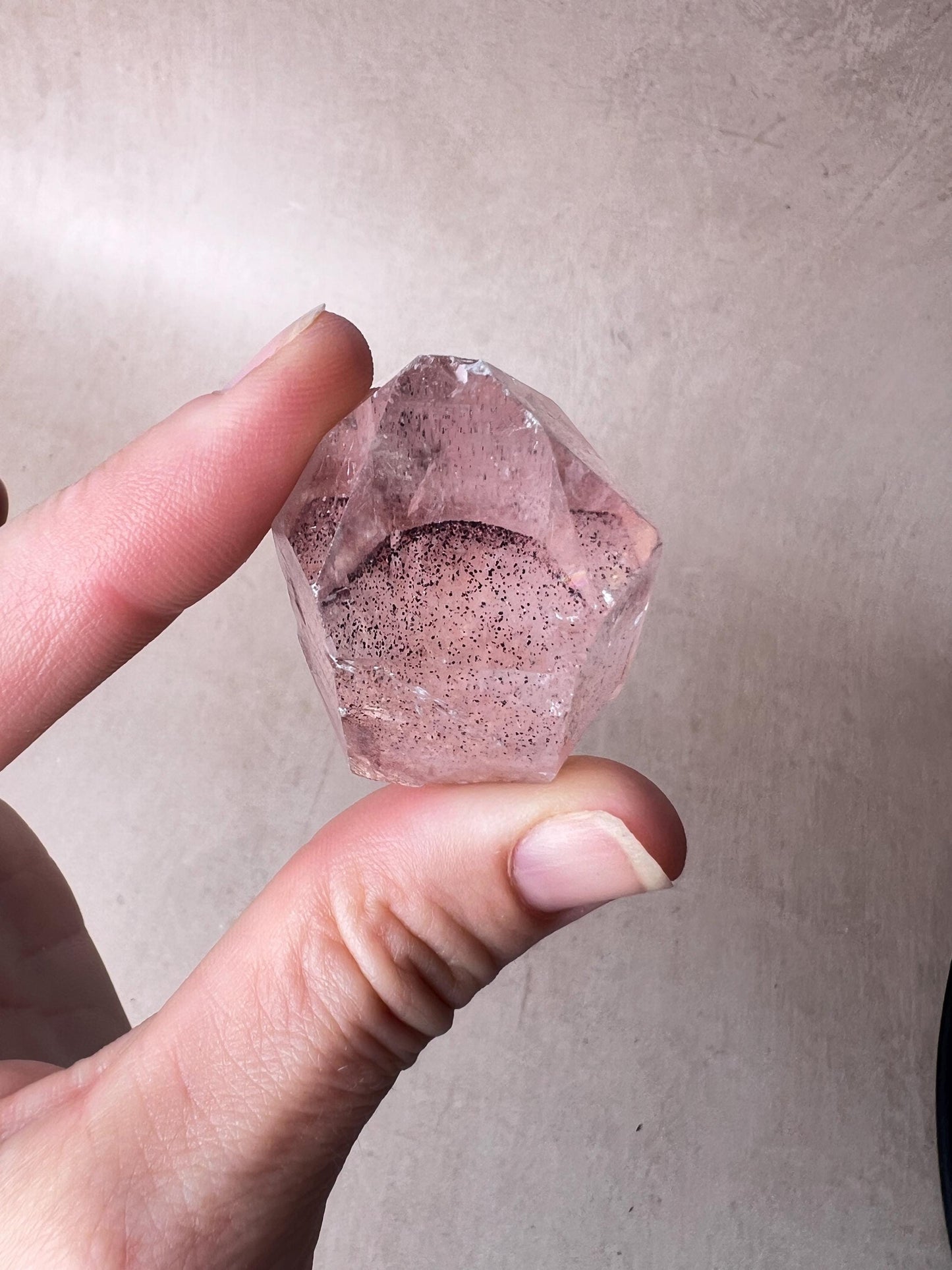 Sunset Phantom Crystal: Raw Hematite included Quartz from India