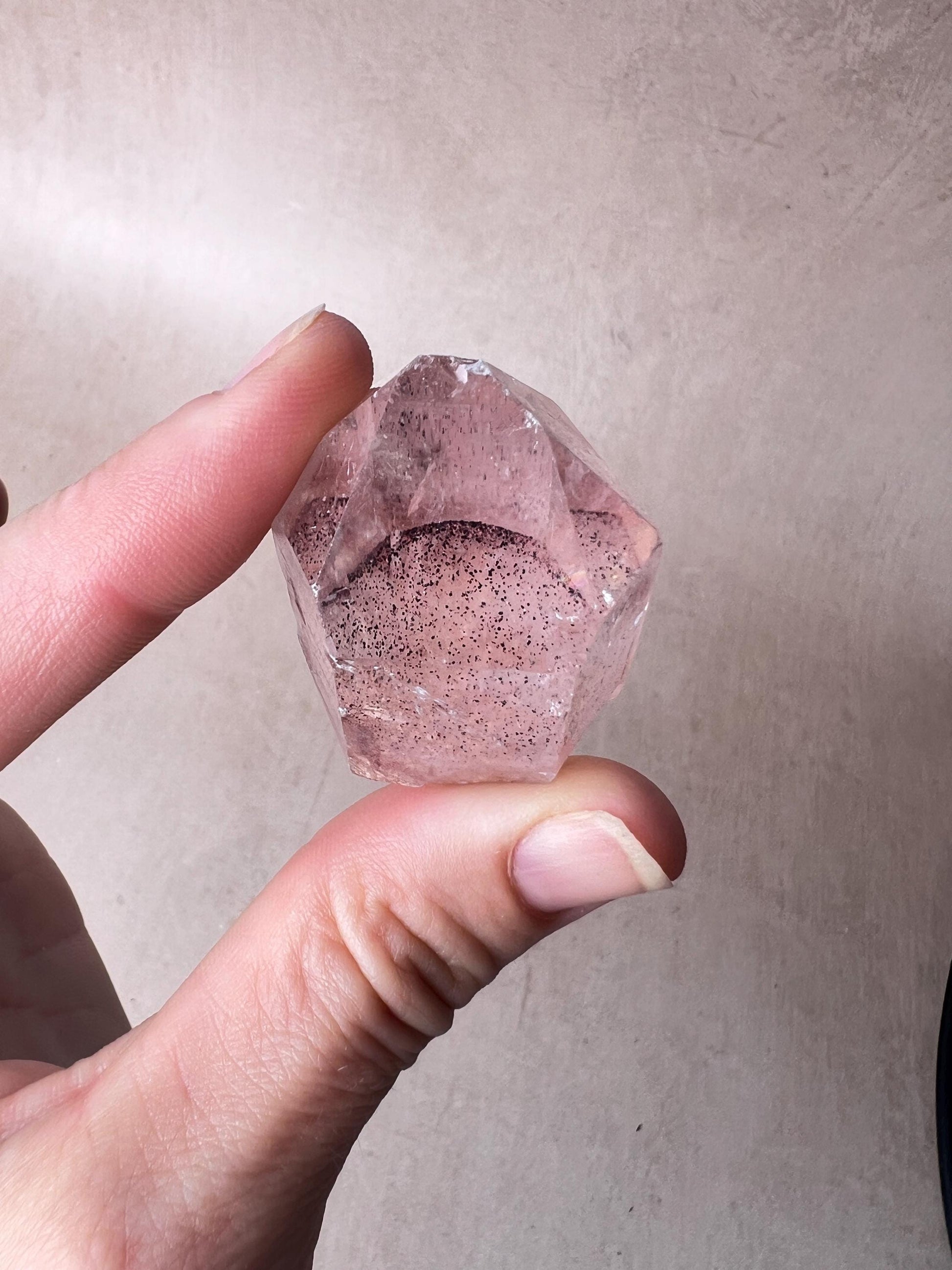 Sunset Phantom Crystal: Raw Hematite included Quartz from India