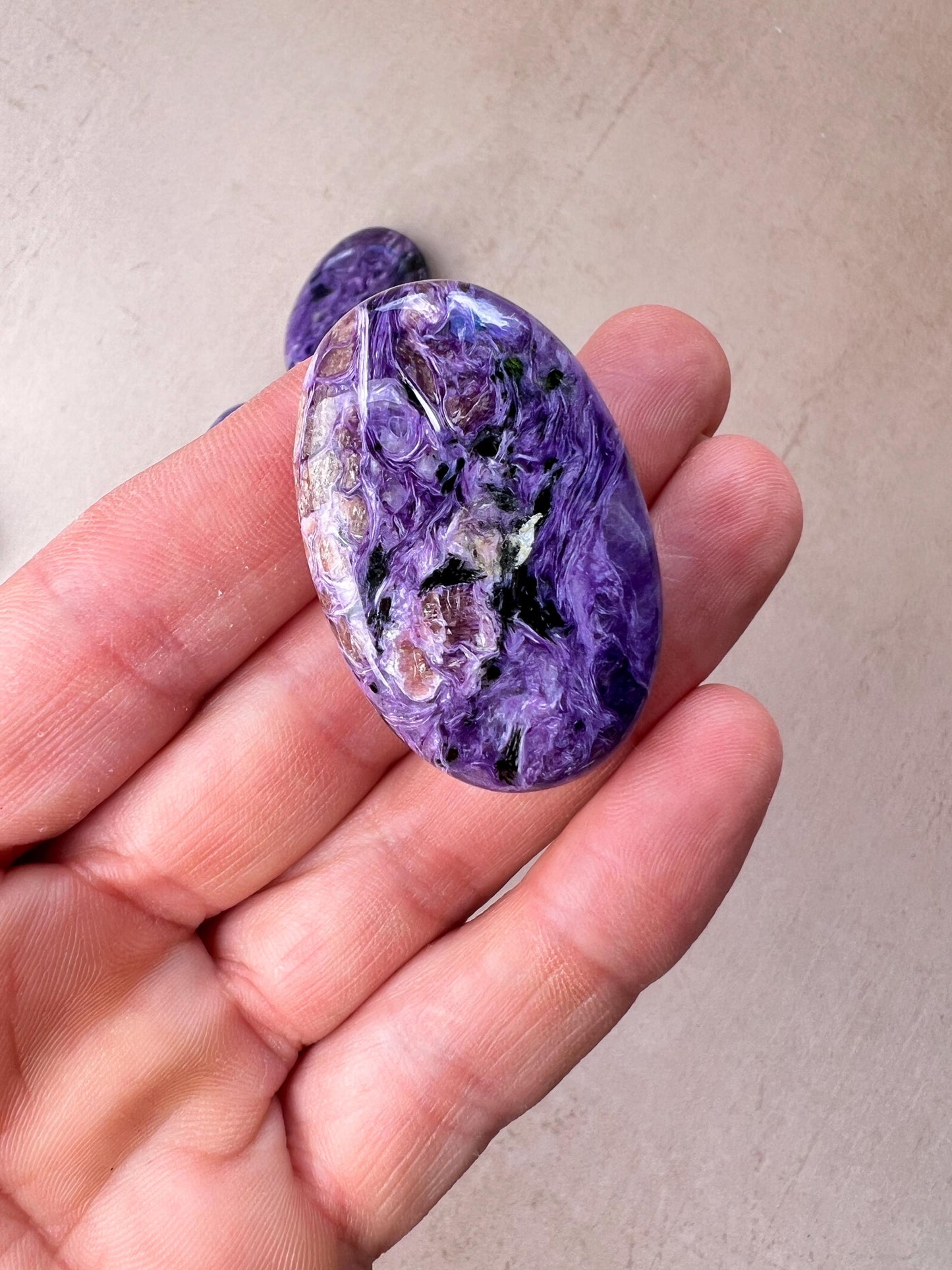 Polished Charoite Pocket Stone: Rare Russian Purple Crystal for Intuition Clarity