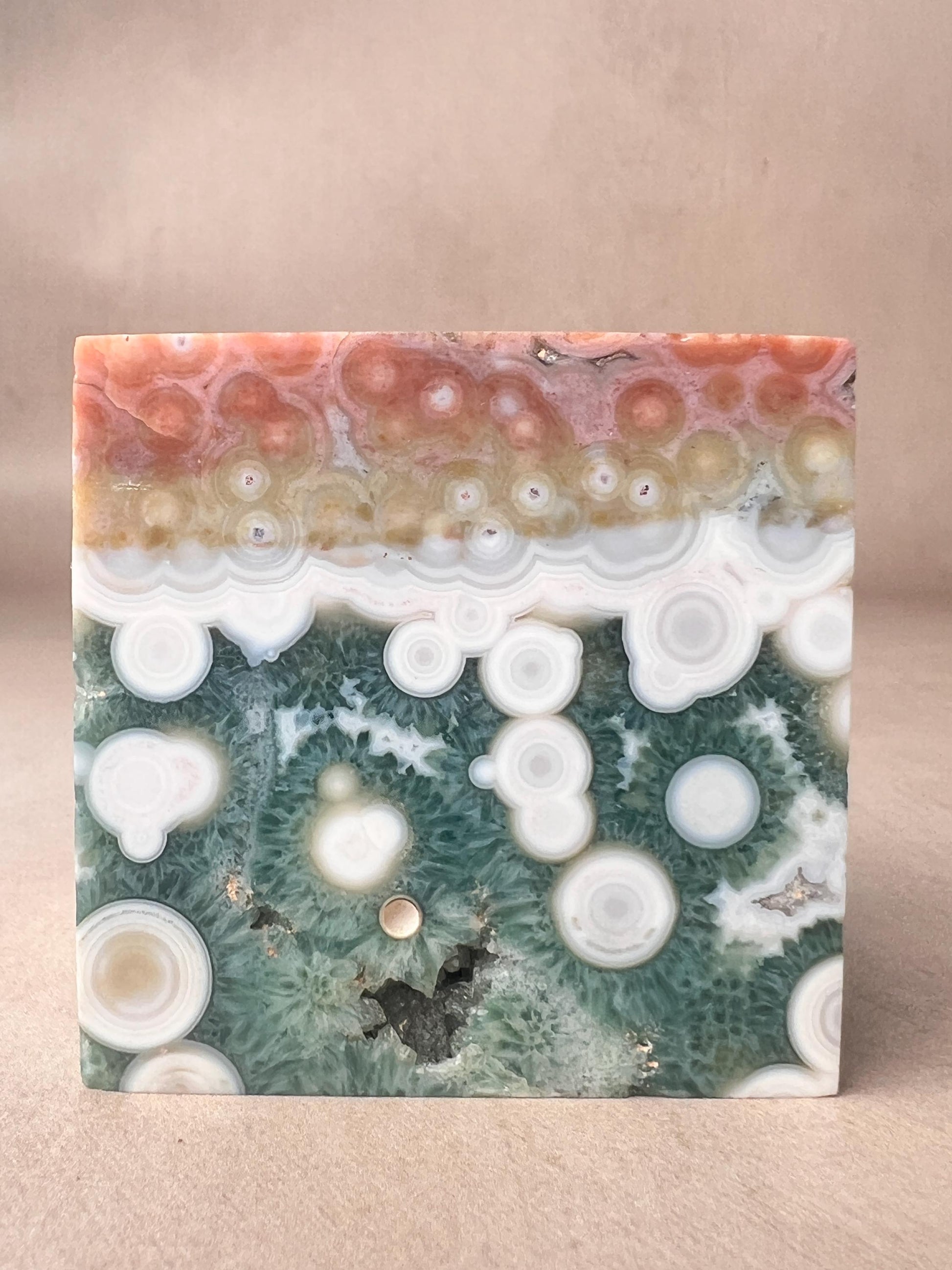Ocean Jasper Vein 1 Cube with Green druzy and Flower Orbs