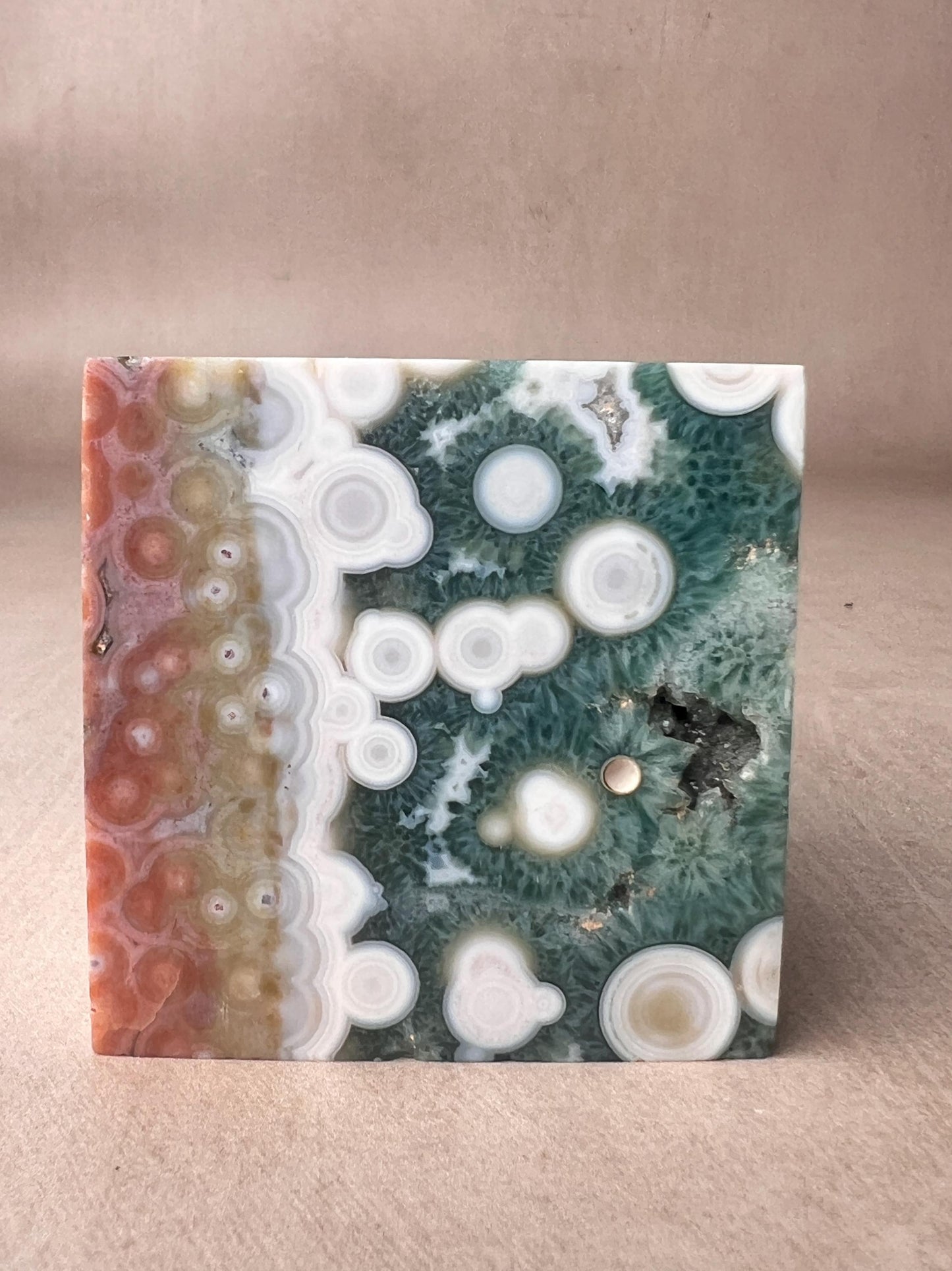Ocean Jasper Vein 1 Cube with Green druzy and Flower Orbs