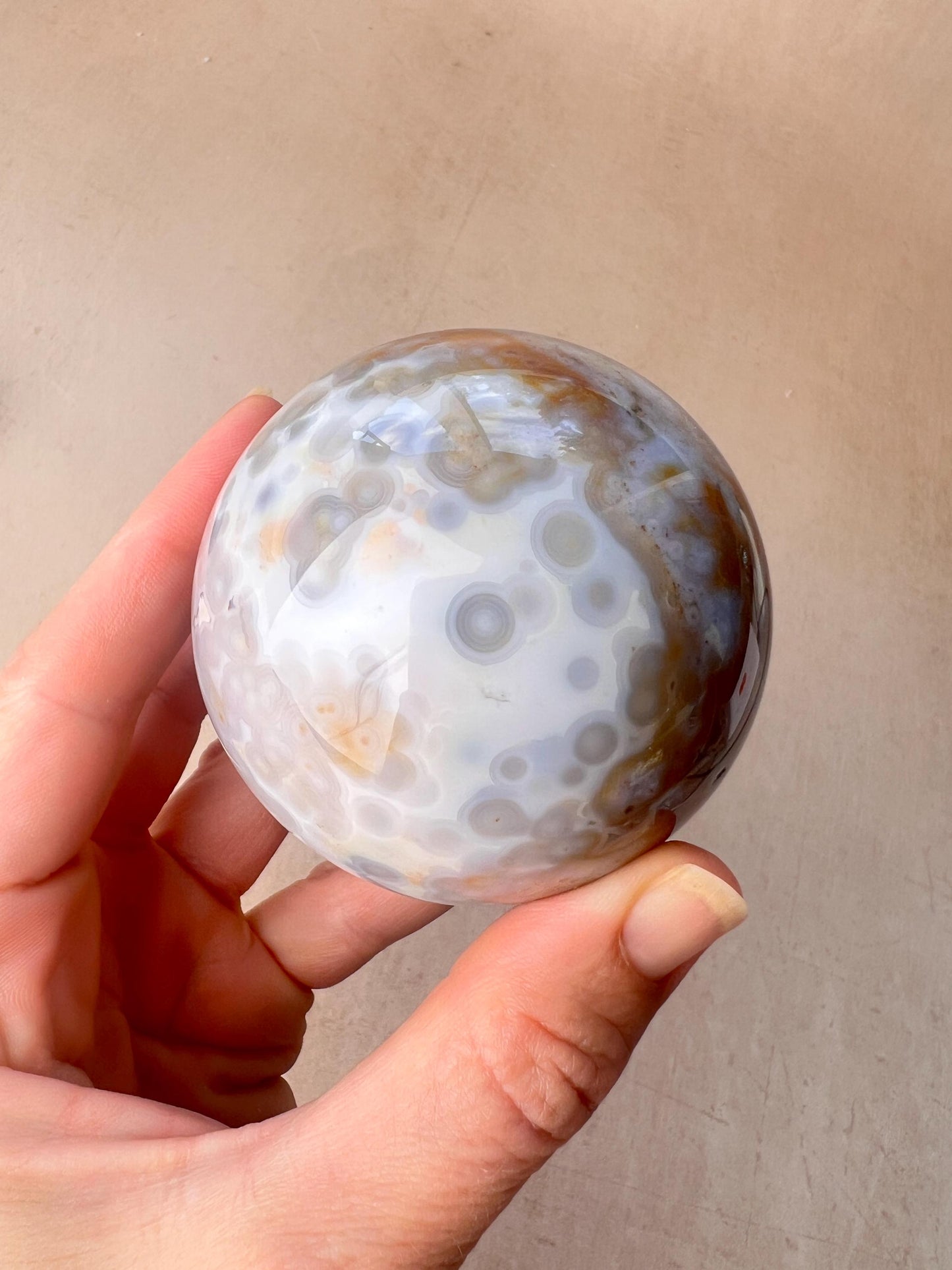 Old Stock Ocean Jasper Sphere: Jelly Orbs Vein 3-4