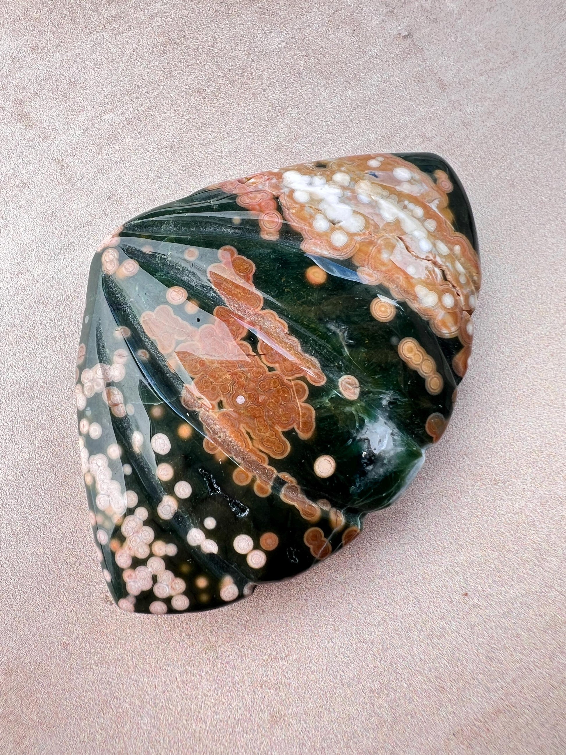 Rare Ocean Jasper Sea Shell Carving: Earthy Boho Beach Decor Specimen