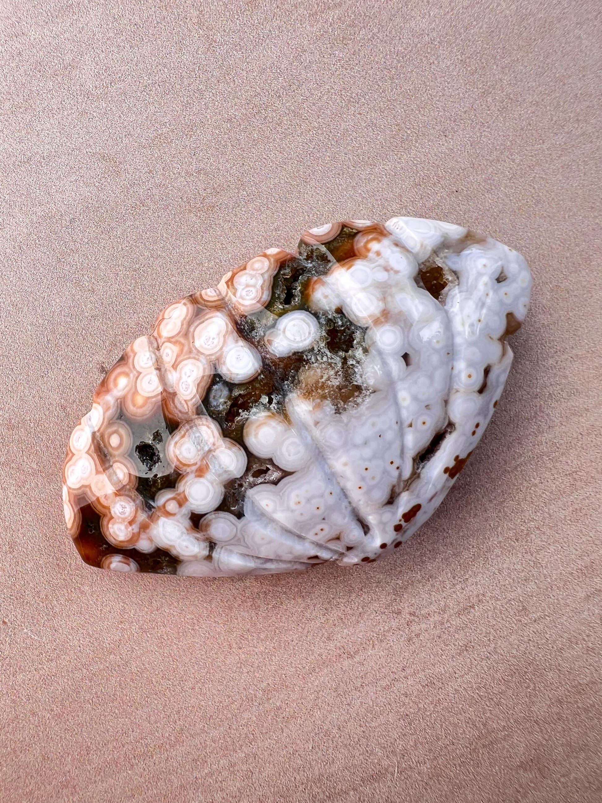 Rare Ocean Jasper Sea Shell Carving: Crystal Shell Beach Decor