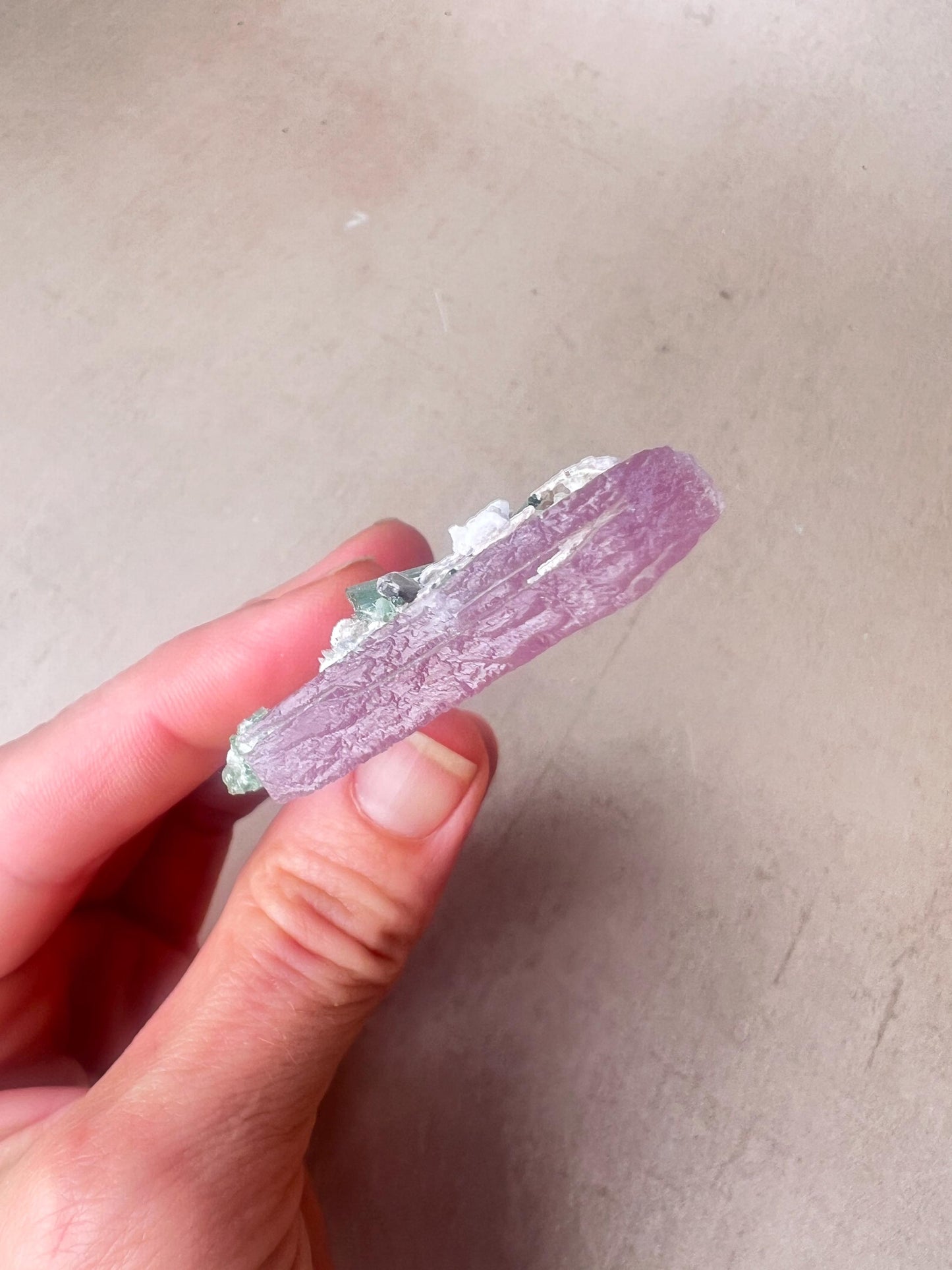 Kunzite Crystal with Green Tourmaline: Raw Spodumene from Afghanistan
