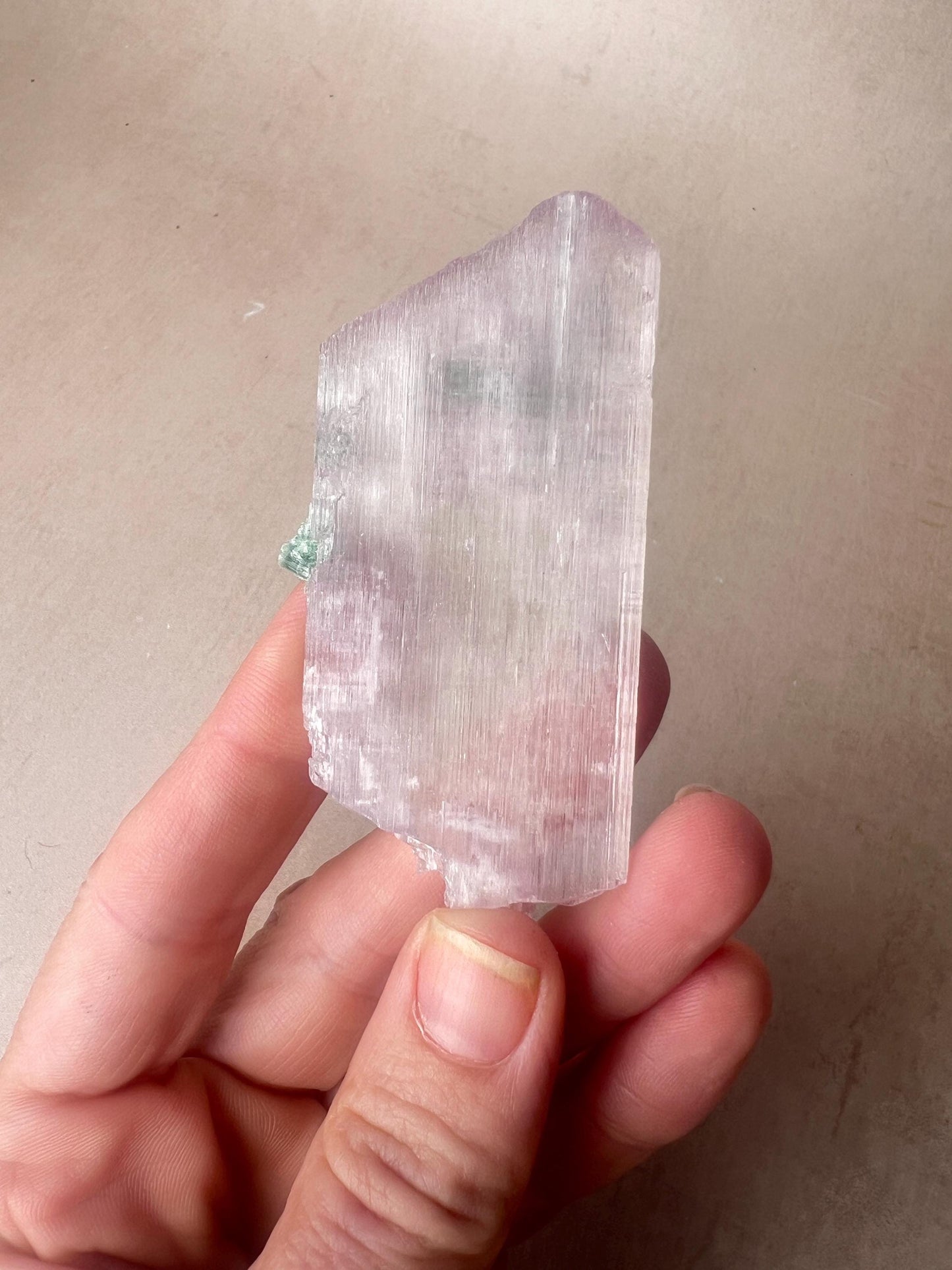 Kunzite Crystal with Green Tourmaline: Raw Spodumene from Afghanistan