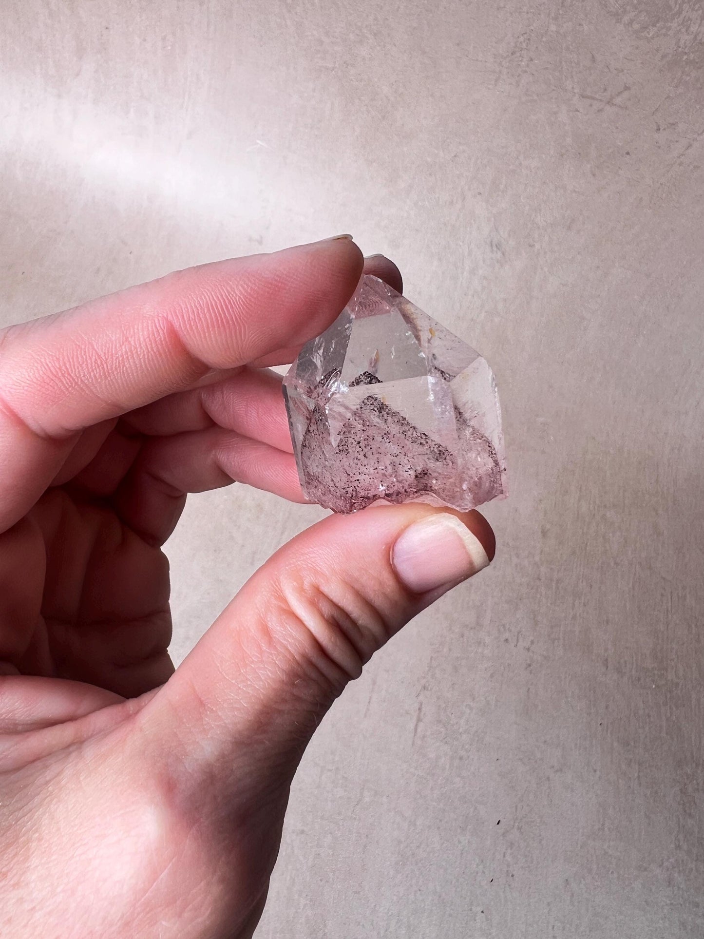 Sunset Phantom Crystal: Raw Hematite included Quartz from India