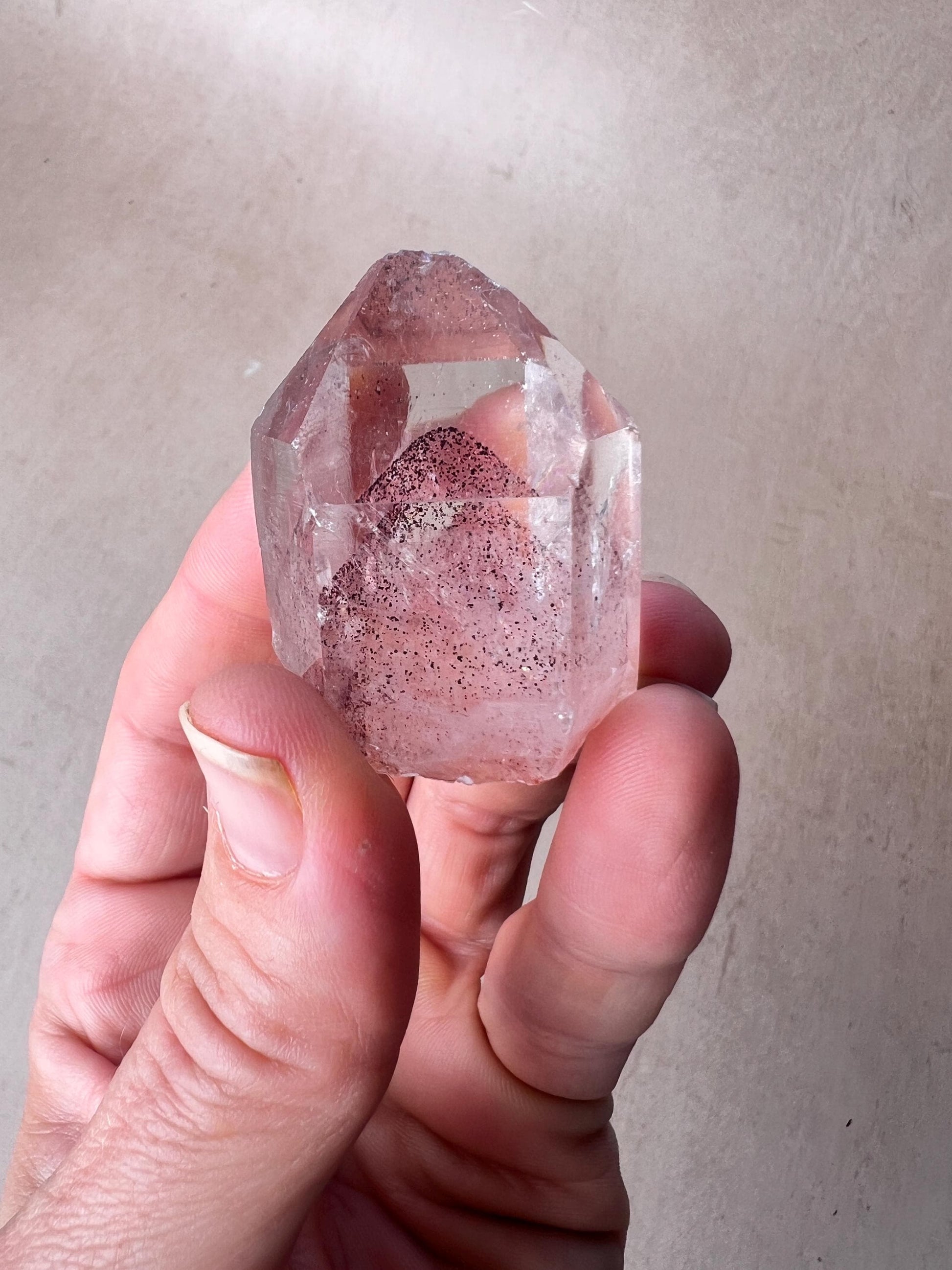 Sunset Phantom Crystal: Raw Hematite included Quartz from India