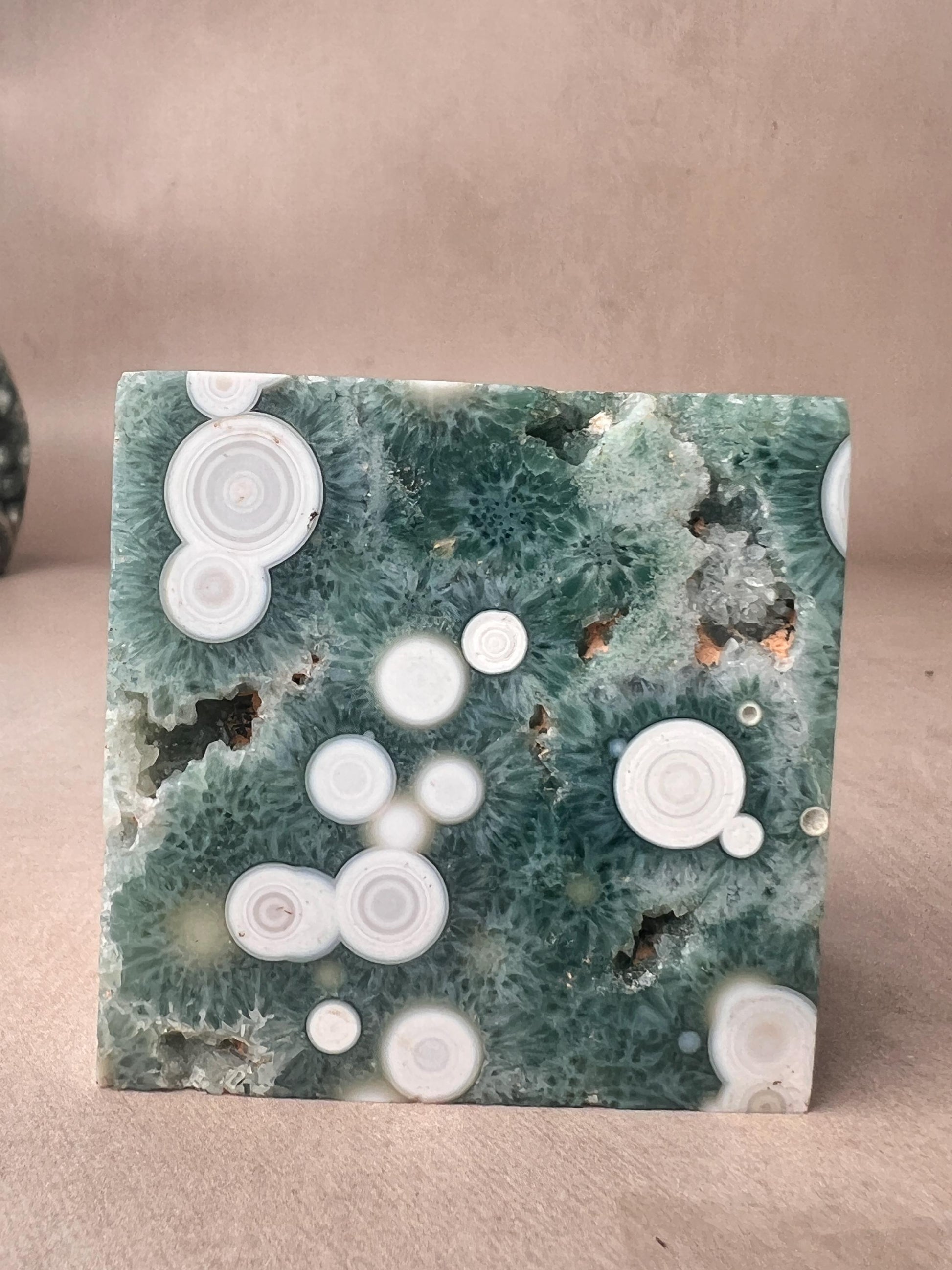 Ocean Jasper Vein 1 Cube with Green druzy and Flower Orbs