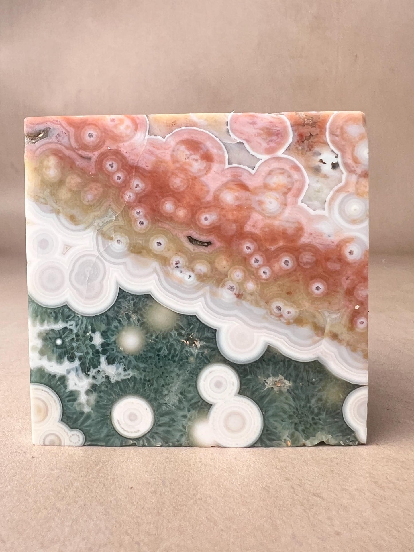Ocean Jasper Vein 1 Cube with Green druzy and Flower Orbs